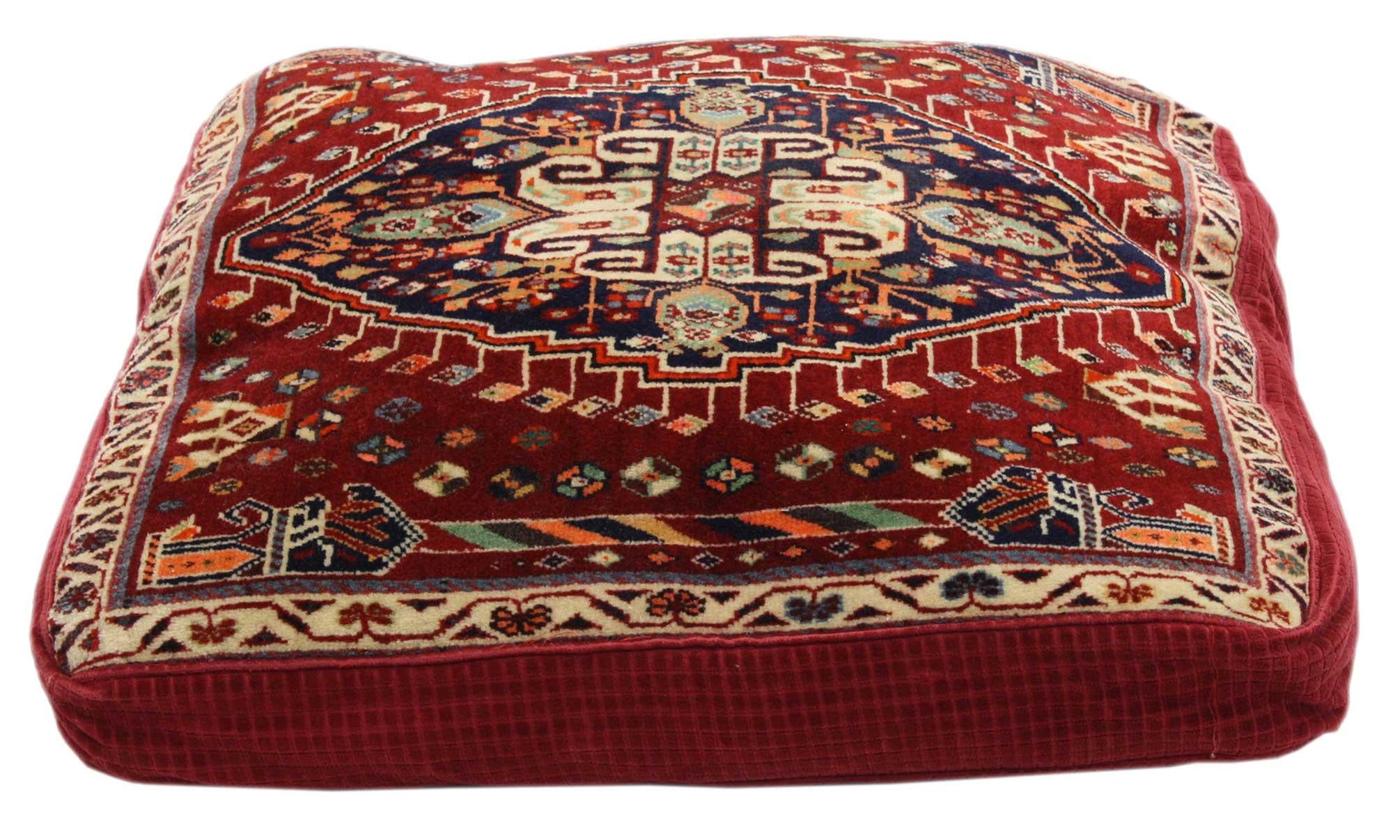 Wool Pair of Antique Persian Floor Cushions Poshti Pillows For Sale
