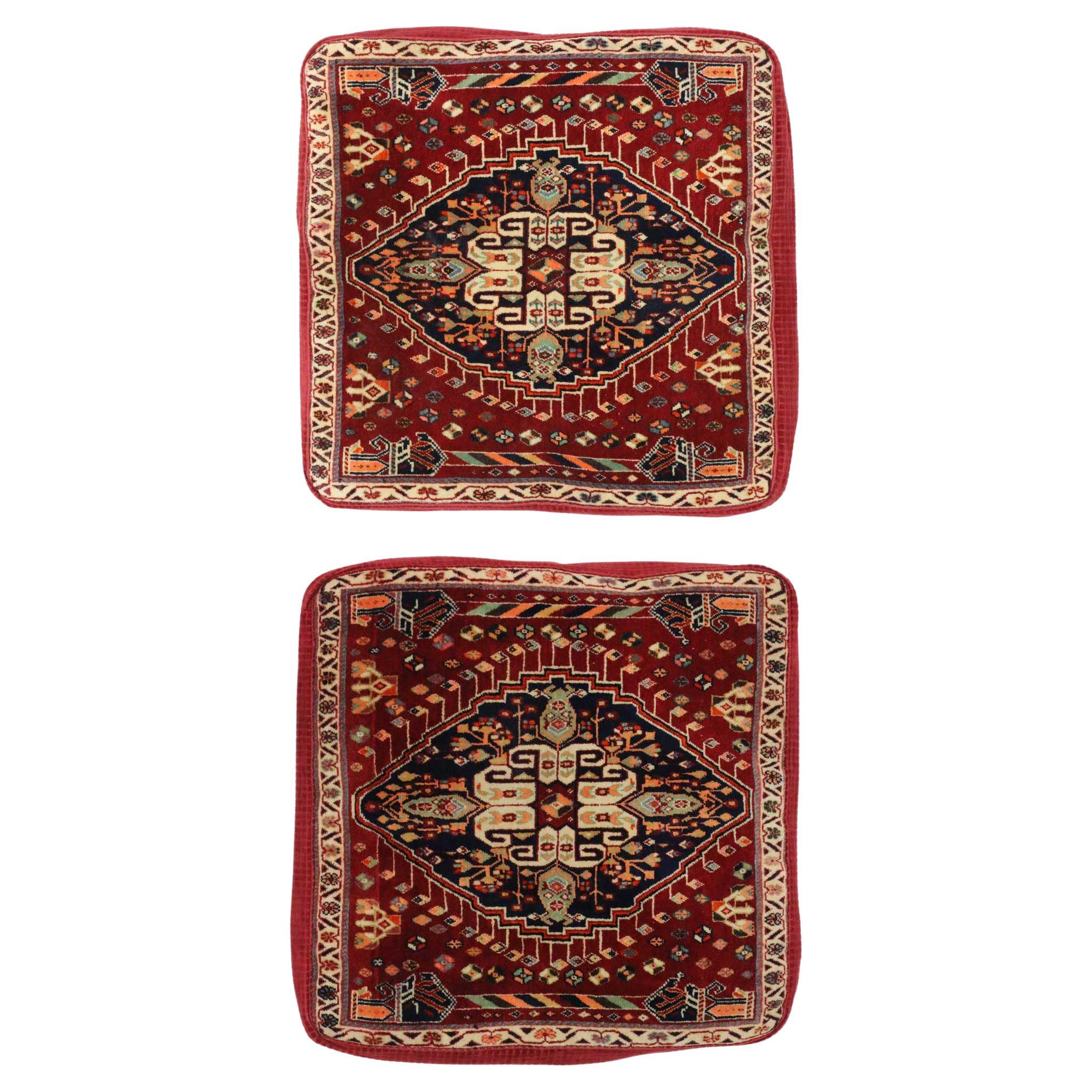 Pair of Antique Persian Floor Cushions Poshti Pillows For Sale