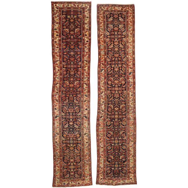 Pair of Antique Persian Malayer Carpet Runners, Matching Hallway Runners For Sale at 1stDibs