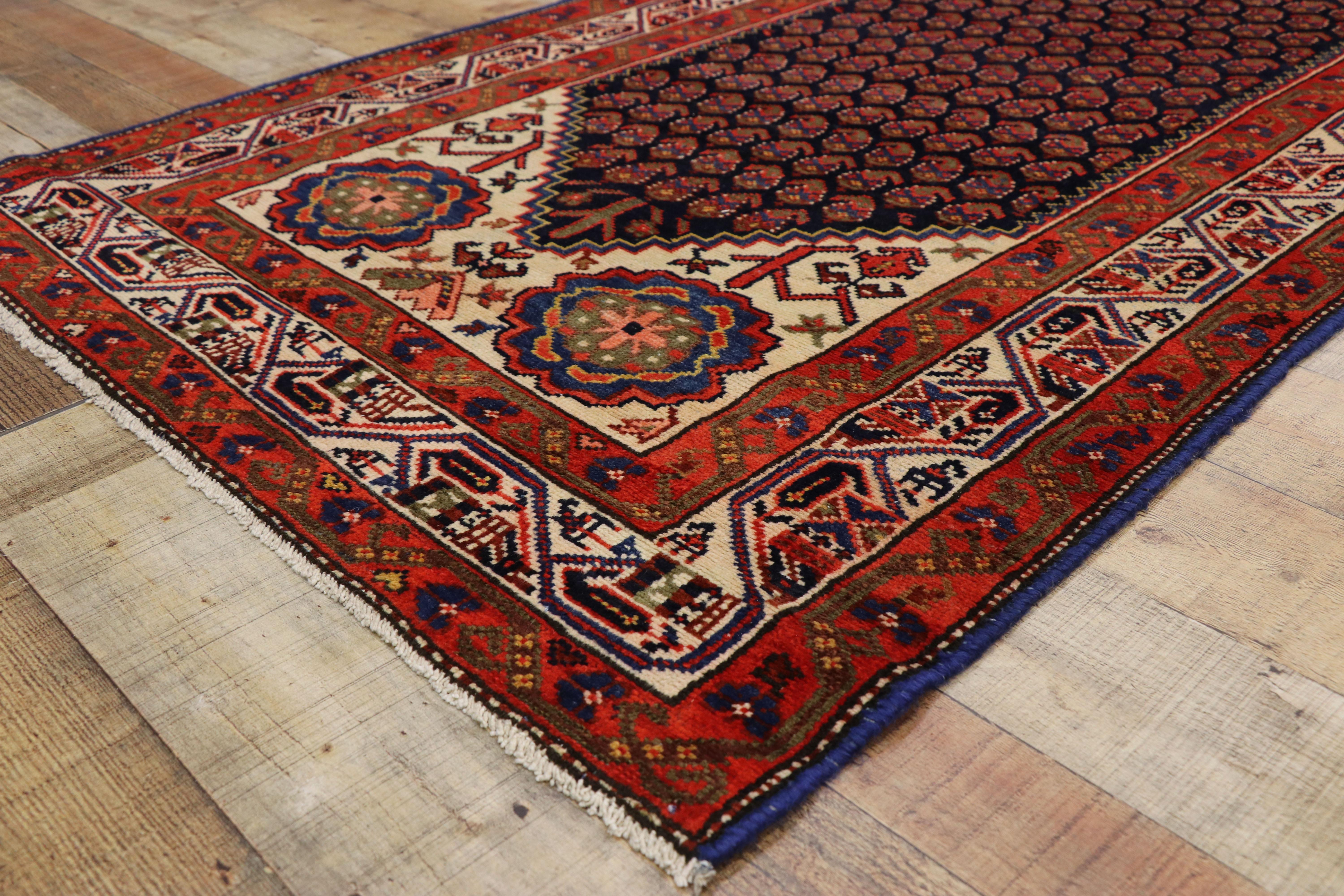 Wool Antique Persian Malayer Runner with English Manor House Tudor Style For Sale