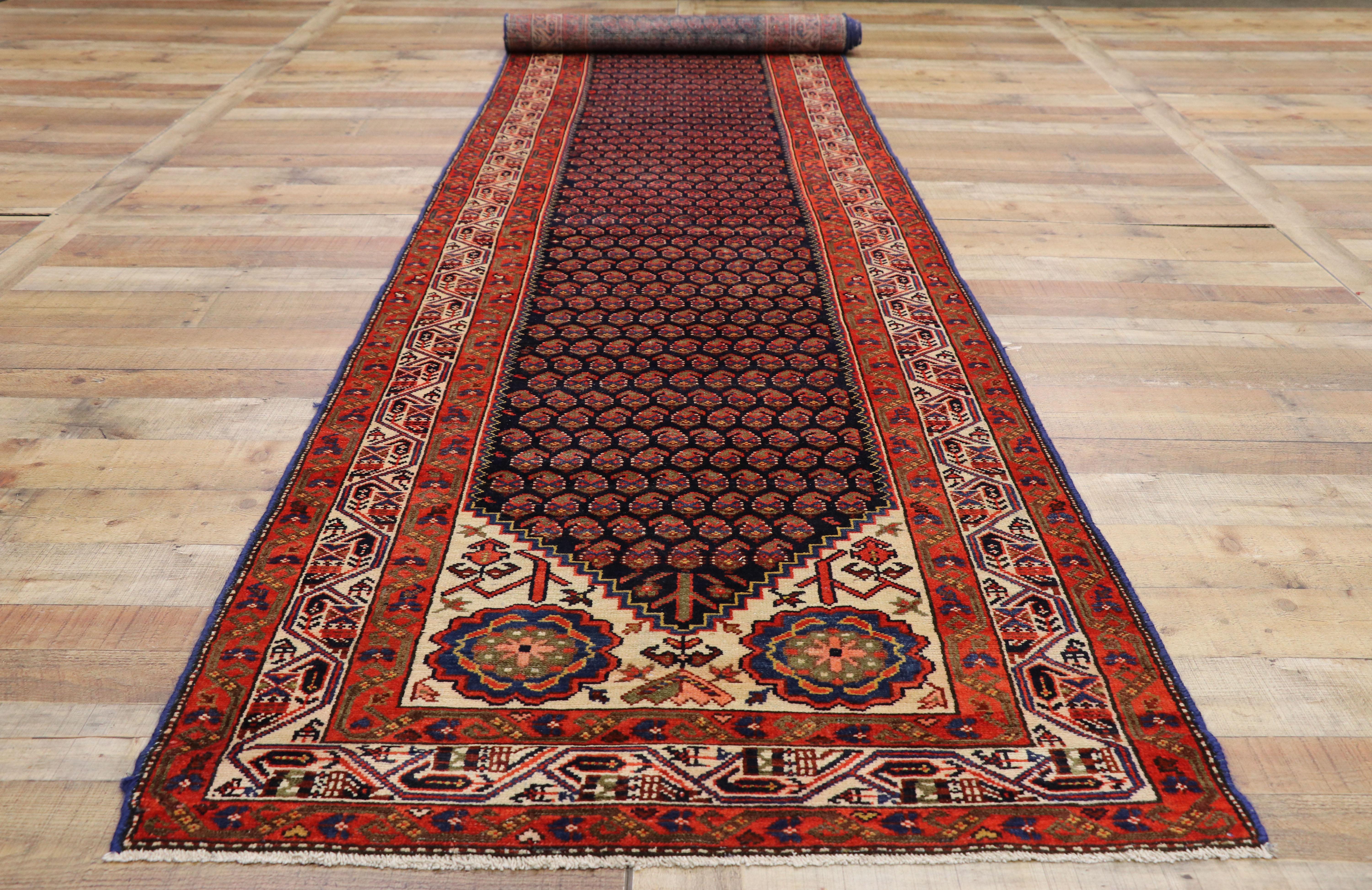 Antique Persian Malayer Runner with English Manor House Tudor Style For Sale 1