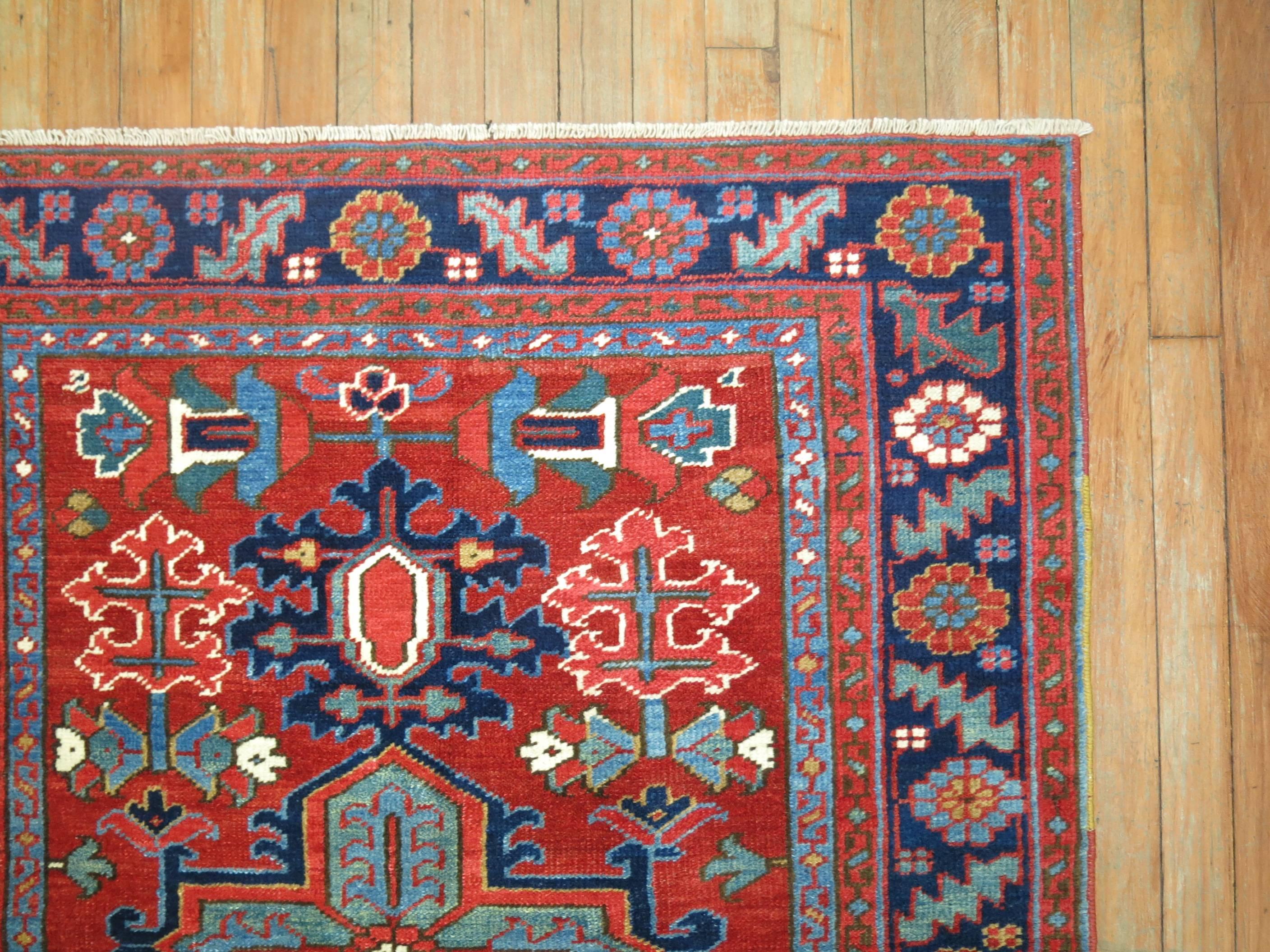 Turkish Pair of Antique Persian Serapi Heriz Square Rugs For Sale