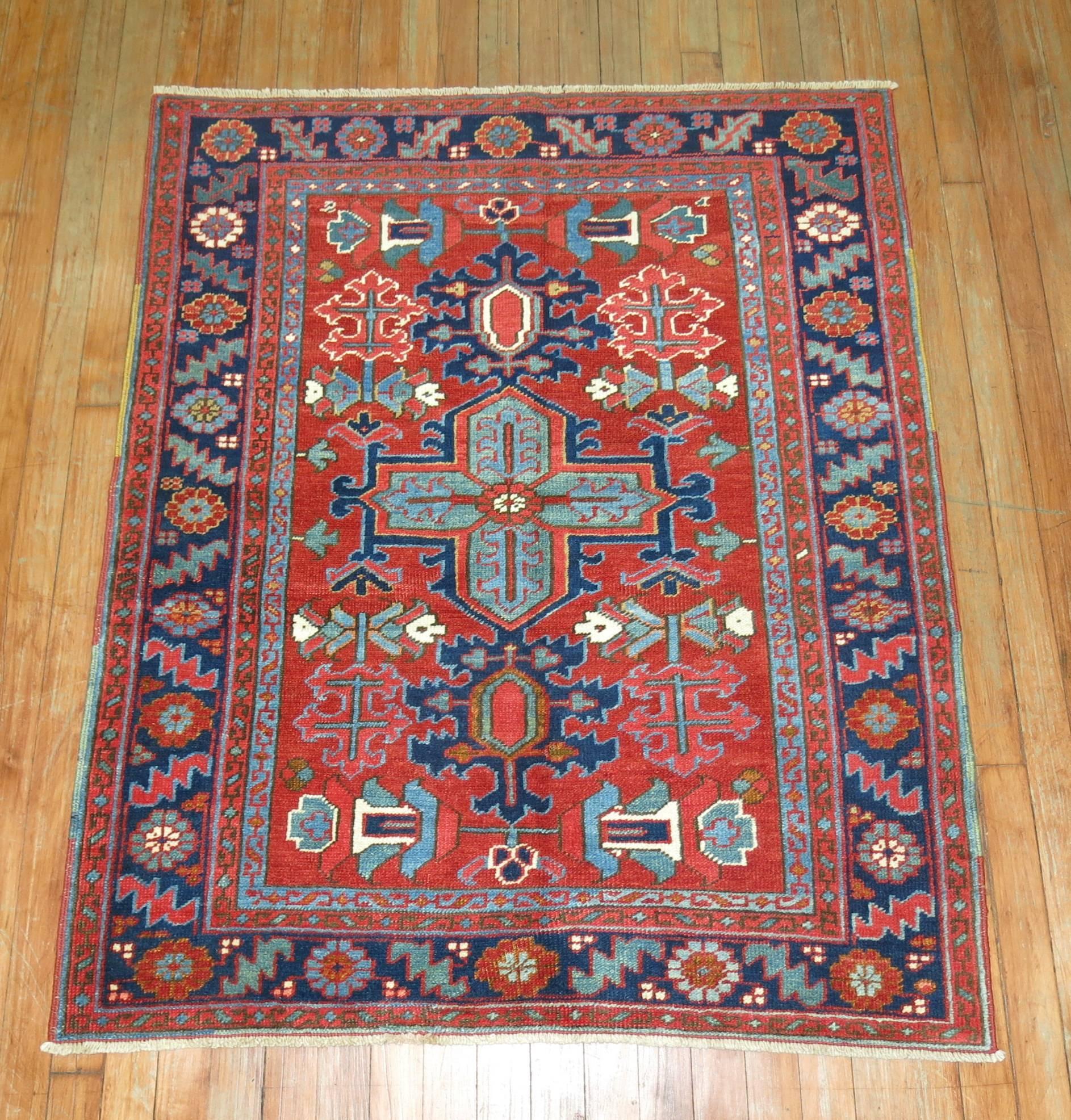 Hand-Woven Pair of Antique Persian Serapi Heriz Square Rugs For Sale