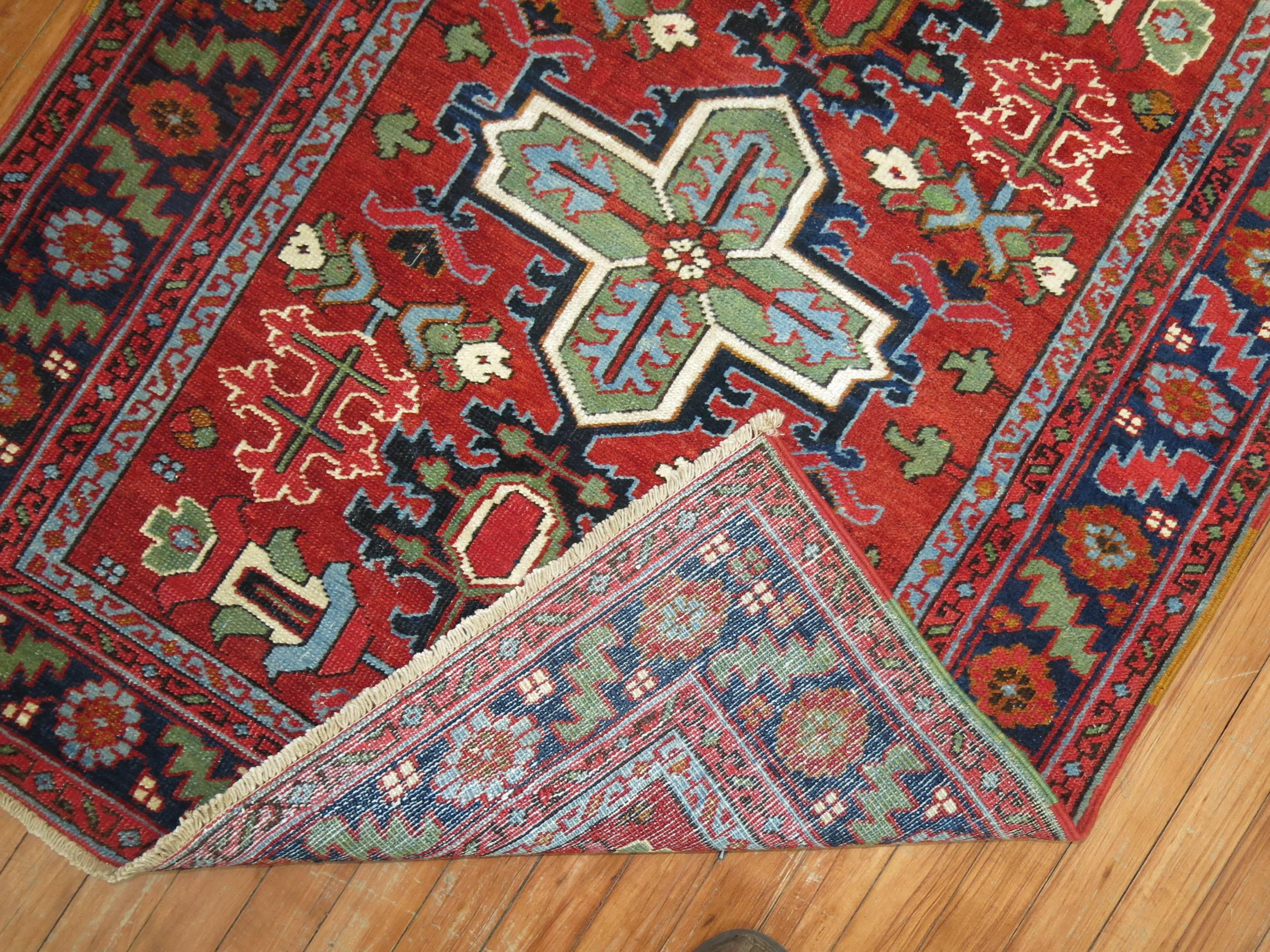 Wool Pair of Antique Persian Serapi Heriz Square Rugs For Sale
