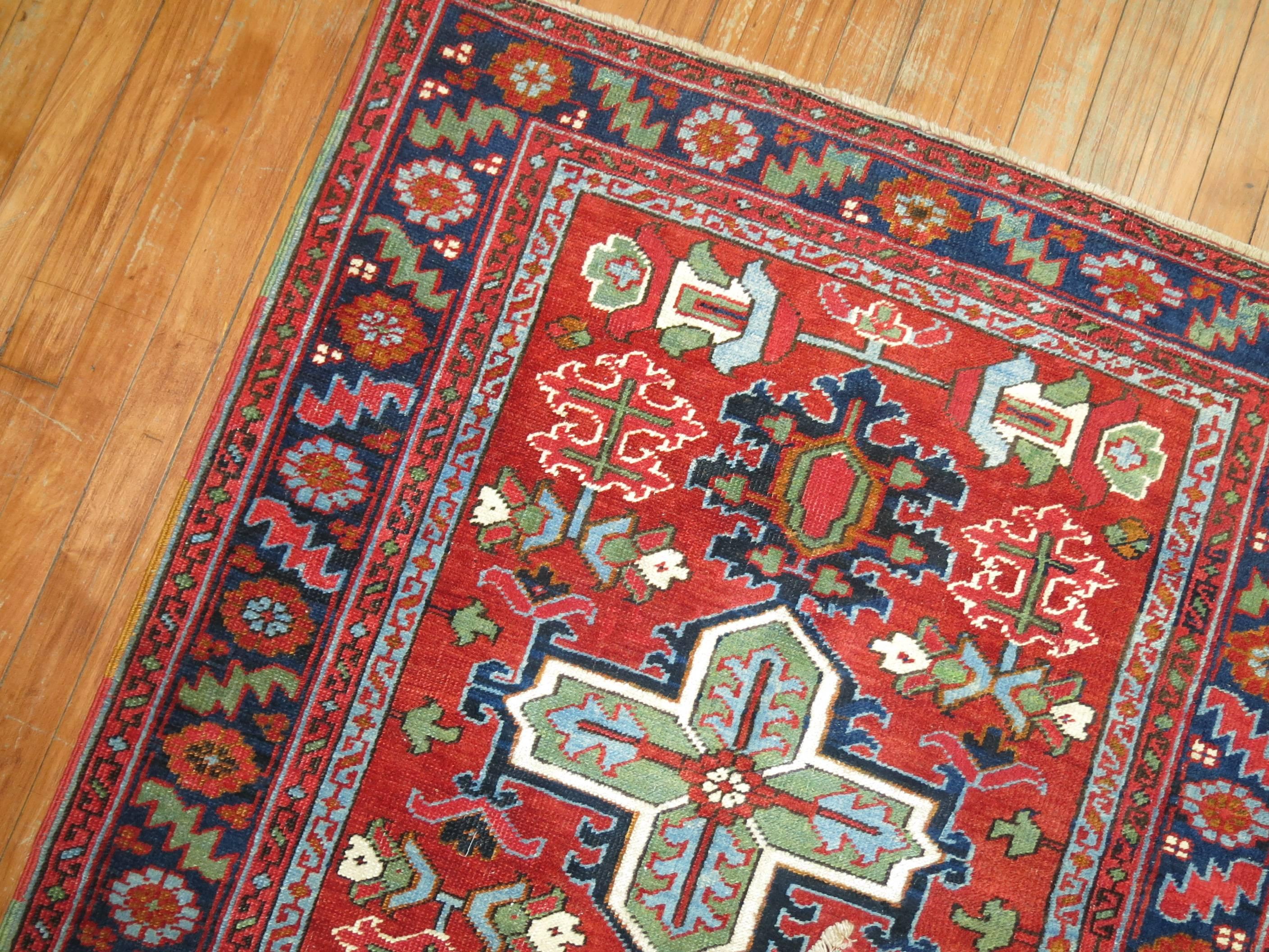 Pair of Antique Persian Serapi Heriz Square Rugs For Sale 1