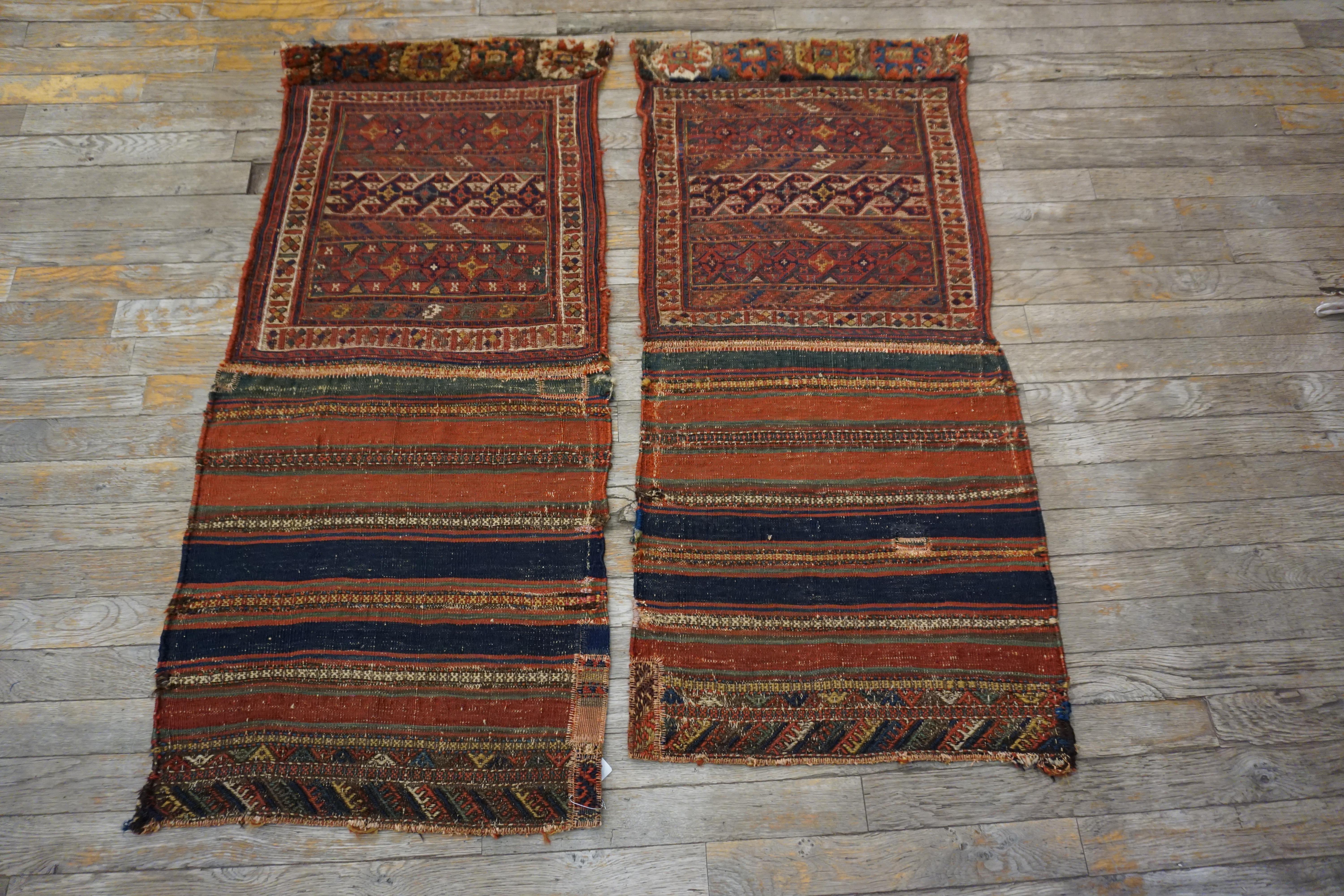 Hand-Knotted Early 20th Century Pair of Persian Sumak Carpets ( 1'8