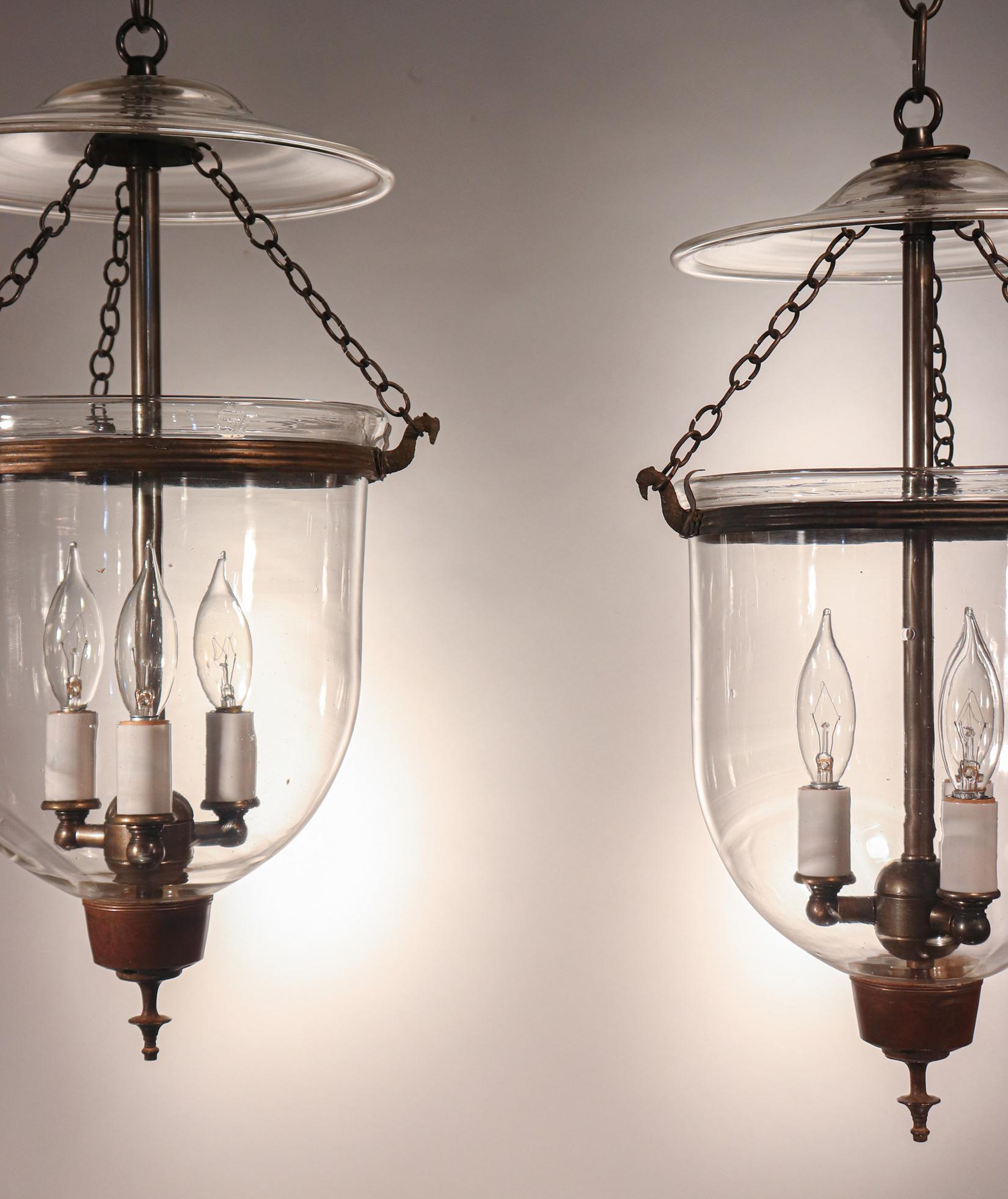 Victorian Pair of Antique Petite Bell Jar Lanterns