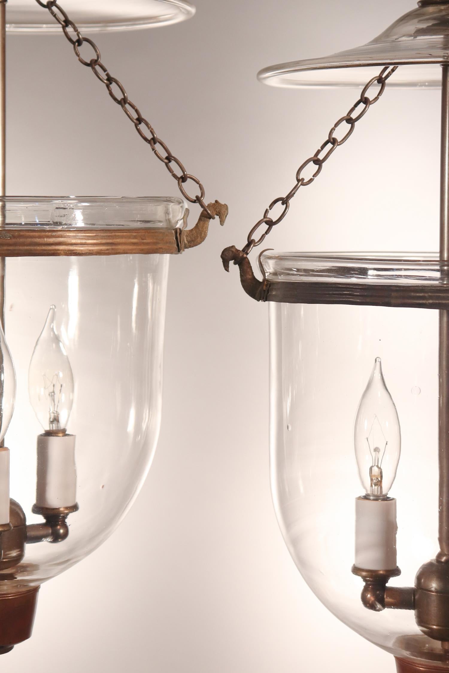 English Pair of Antique Petite Bell Jar Lanterns