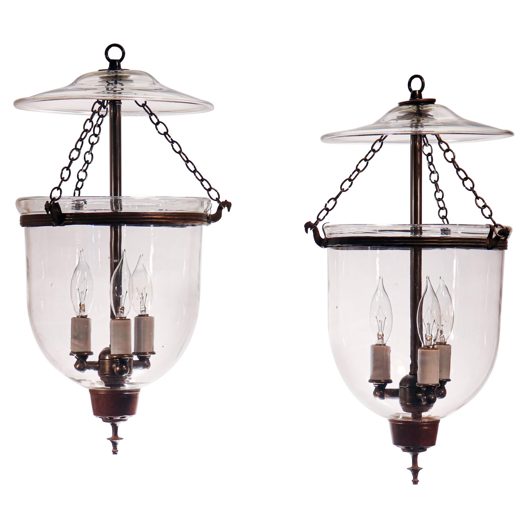 Pair of Antique Petite Bell Jar Lanterns