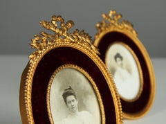 Pair Of Antique Picture Frames, Bordeaux Red Velvet, France, 1880s, 5 x 7 cm