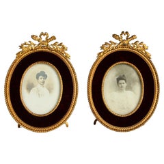 Pair Of Antique Picture Frames, Bordeaux Red Velvet, France, 1880s, 5 x 7 cm