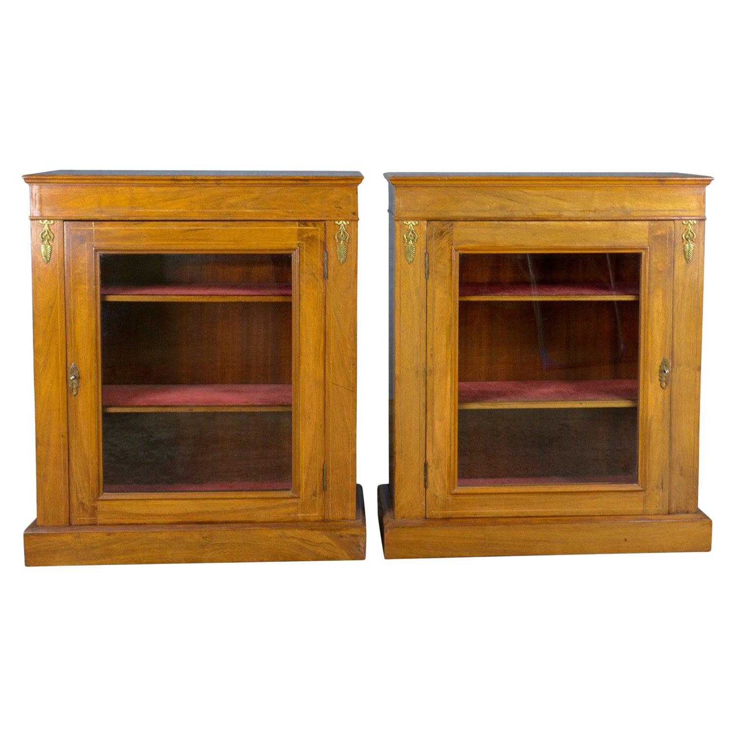 Pair of Antique Pier Cabinets, English, Walnut, Edwardian, Regency Revival