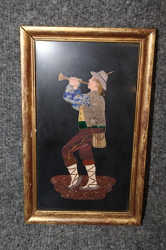 Coppia di targhe antiche in pietra dura con intarsi in marmo e malachite