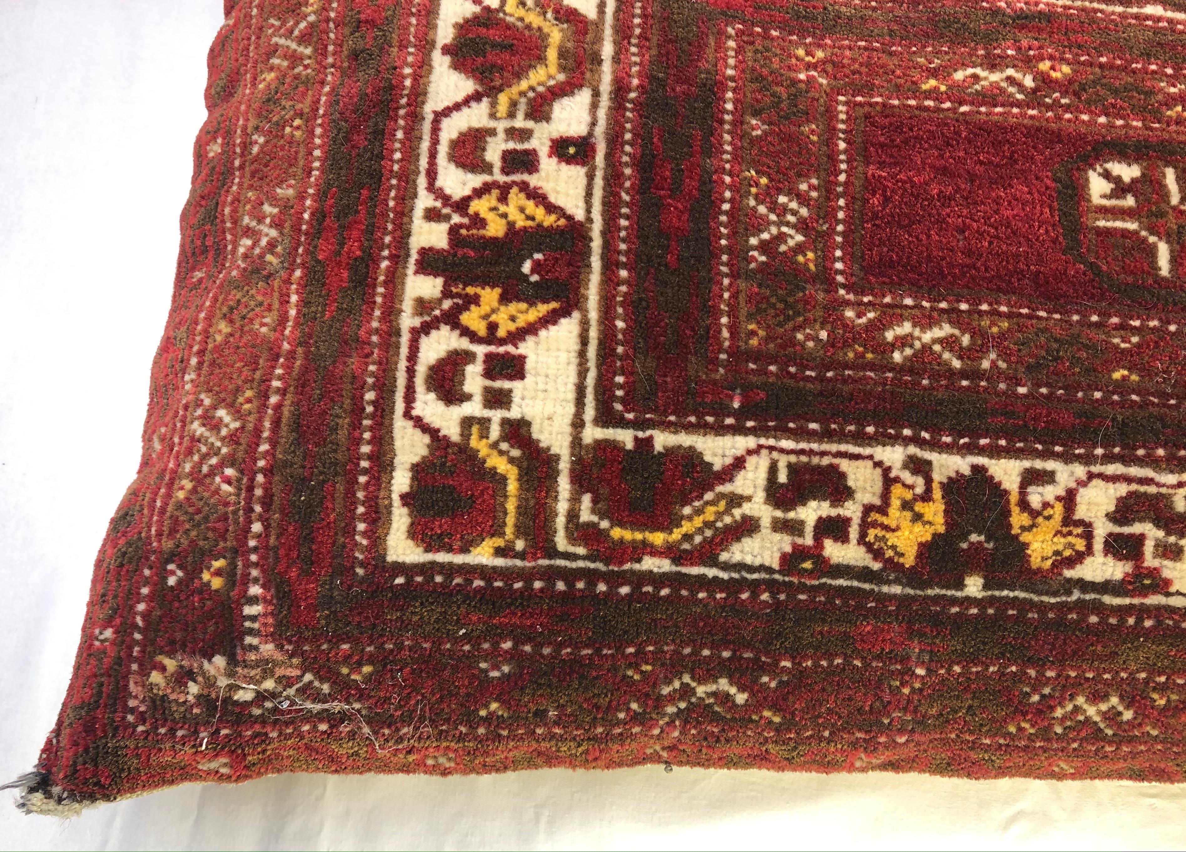 Hand-Woven Pair of Antique Pillows Made From Vintage Rug Fragment For Sale