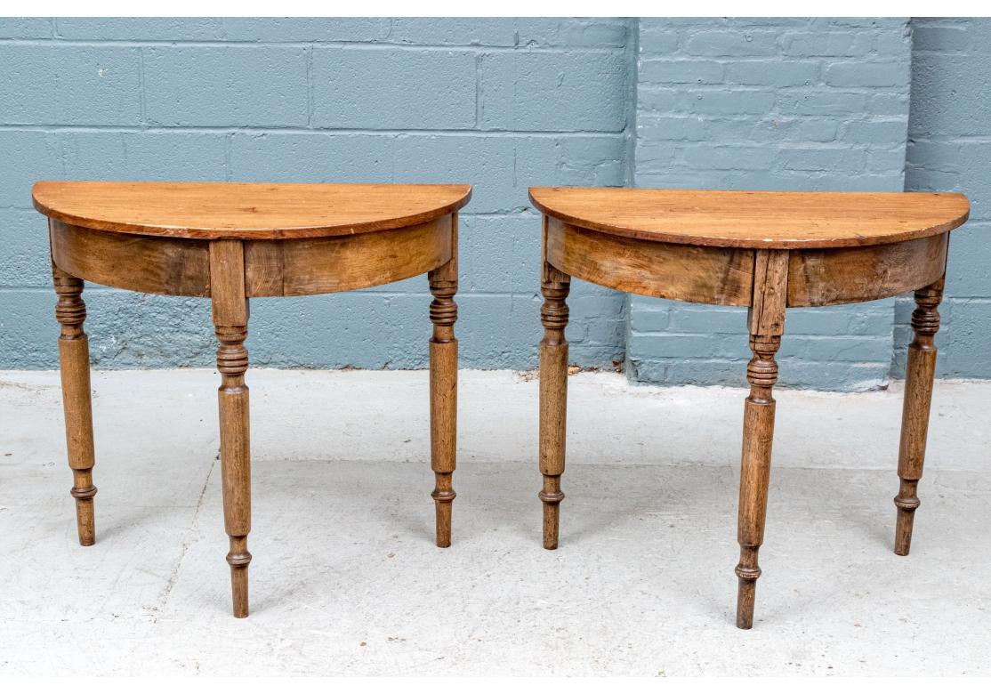 Pair Of Antique Pine Demilune Consoles in vendita 2