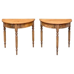 Pair Of Antique Pine Demilune Consoles