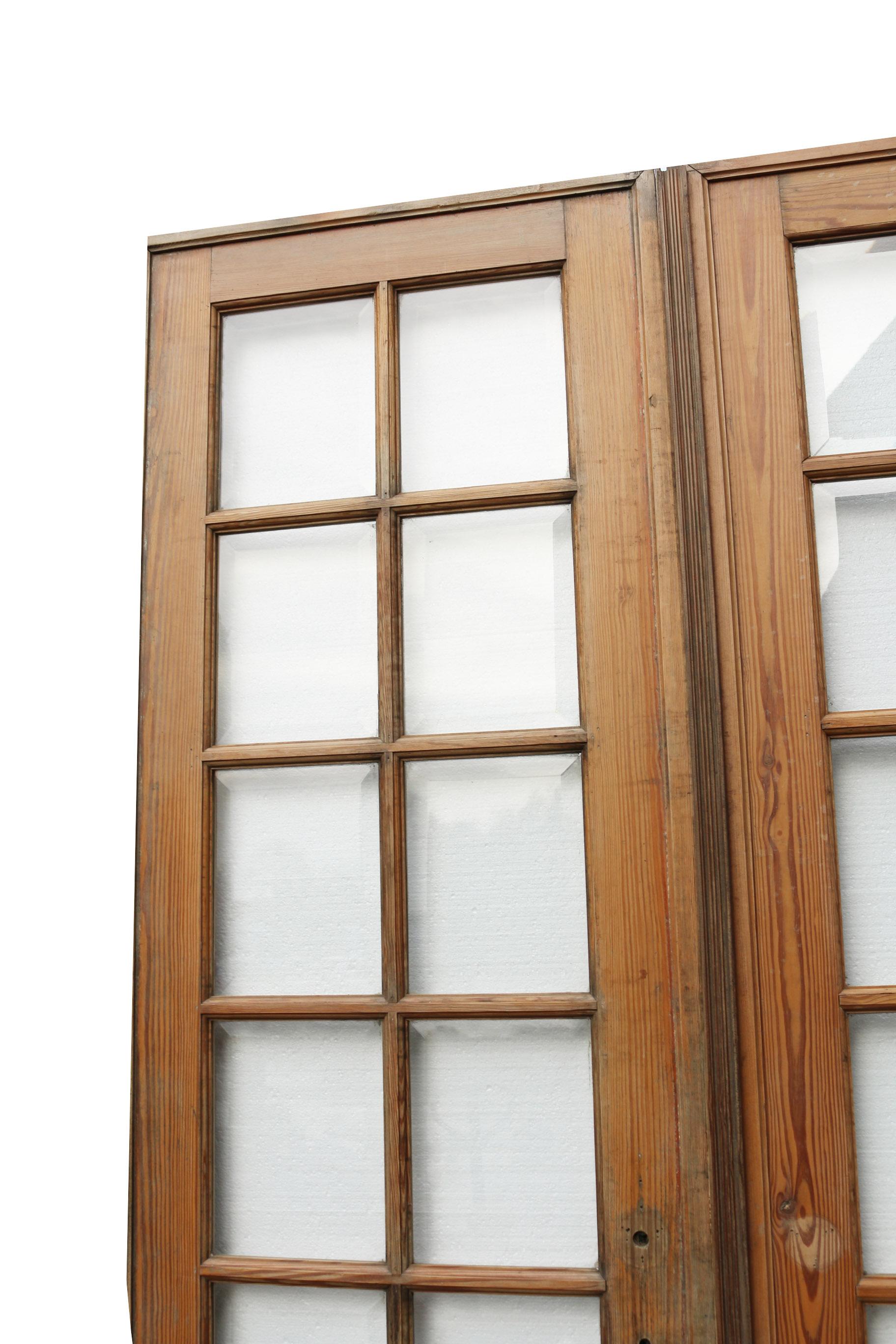 About:

These beautiful French doors feature bevelled glass panes. We have two matching pairs available.

Condition report:

In good condition for their age. Minor scratches to the glass panes. No breaks to the glass. There are no hinges or
