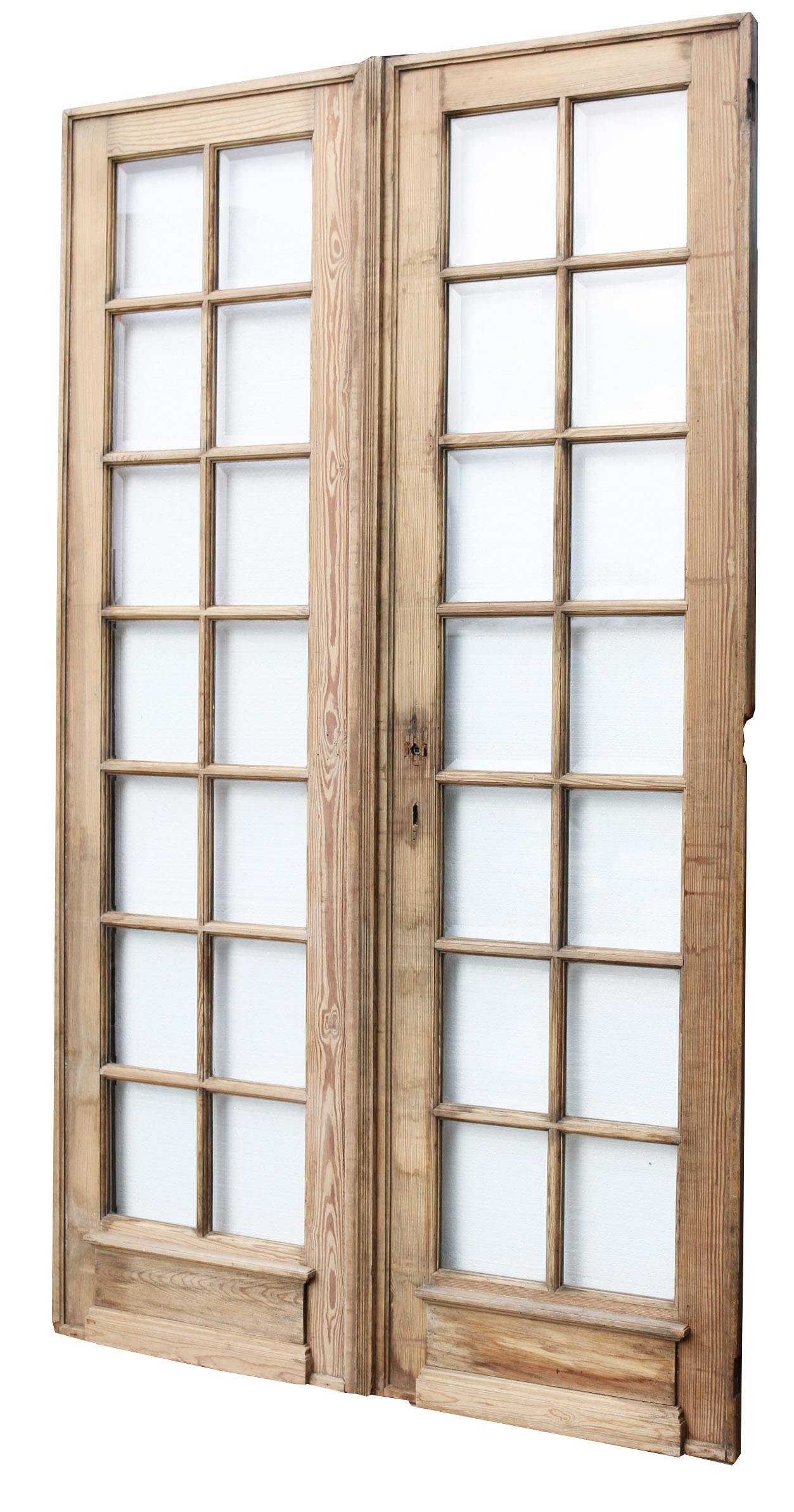 19th Century Pair of Antique Pine French Glazed Doors