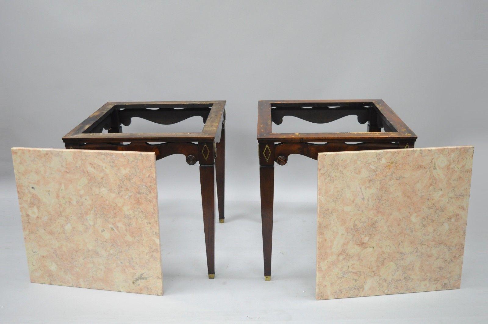Pair of Antique Pink Marble-Top Mahogany End Tables Regency Square Weiman Era 3