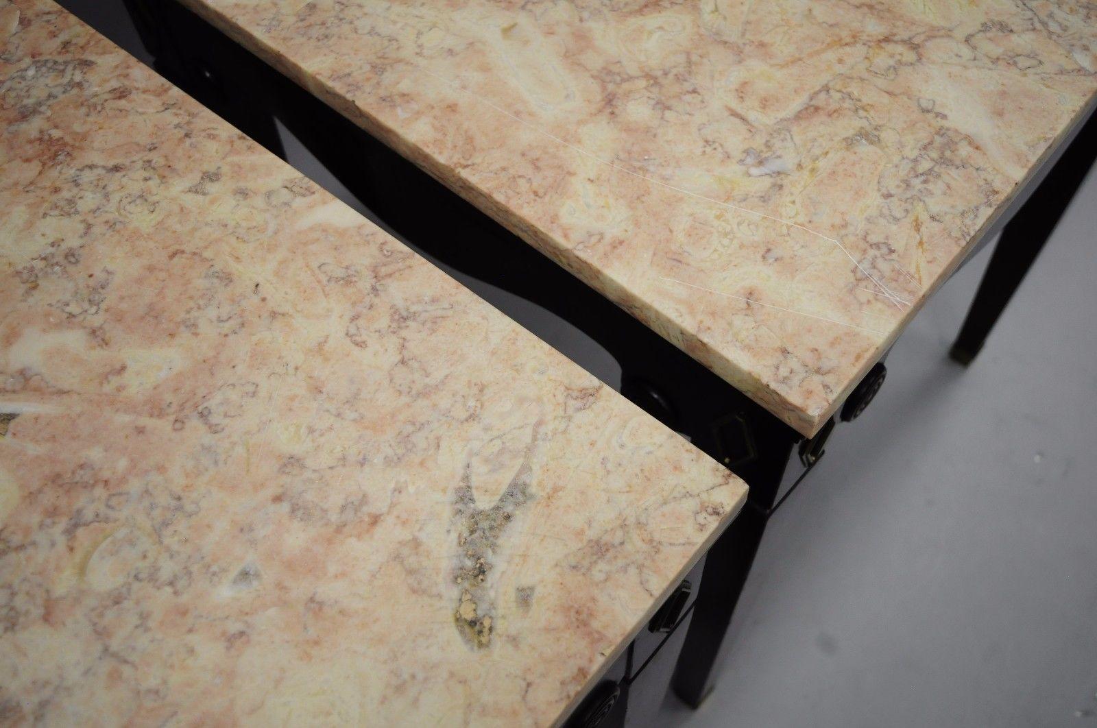 Pair of Antique Pink Marble-Top Mahogany End Tables Regency Square Weiman Era In Good Condition In Philadelphia, PA