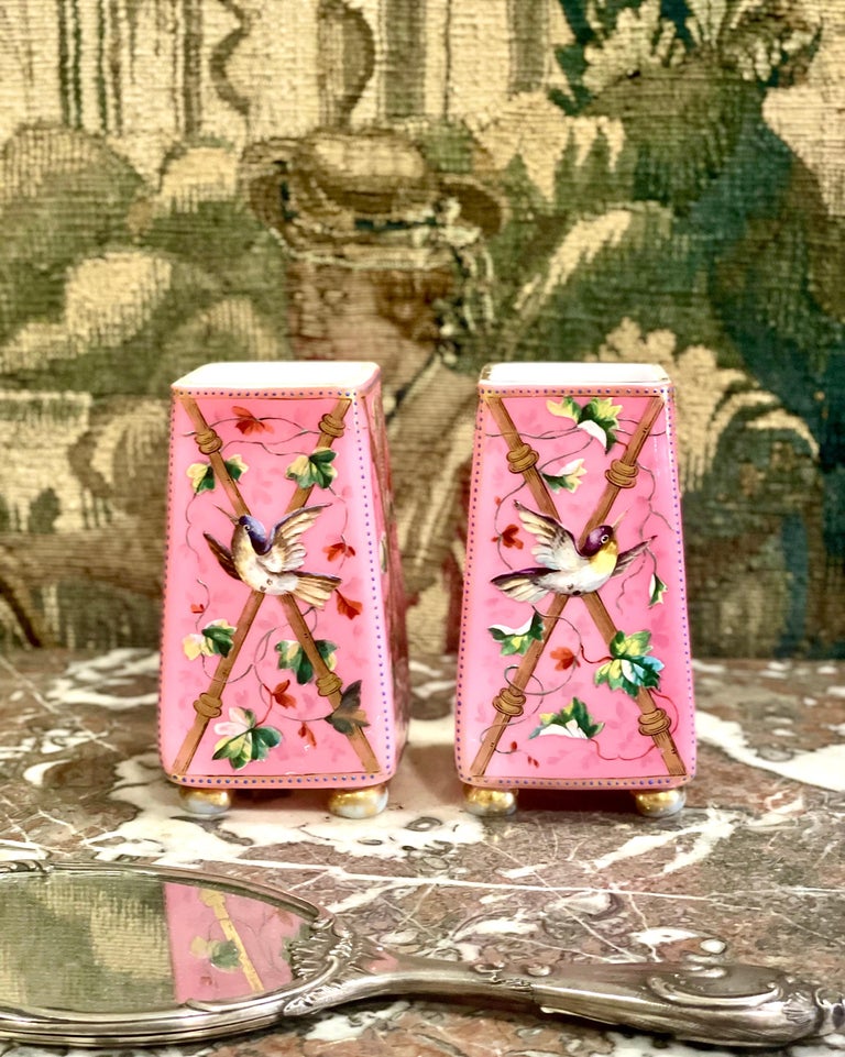 Pair of Antique Pink Opaline Vases For Sale at 1stDibs