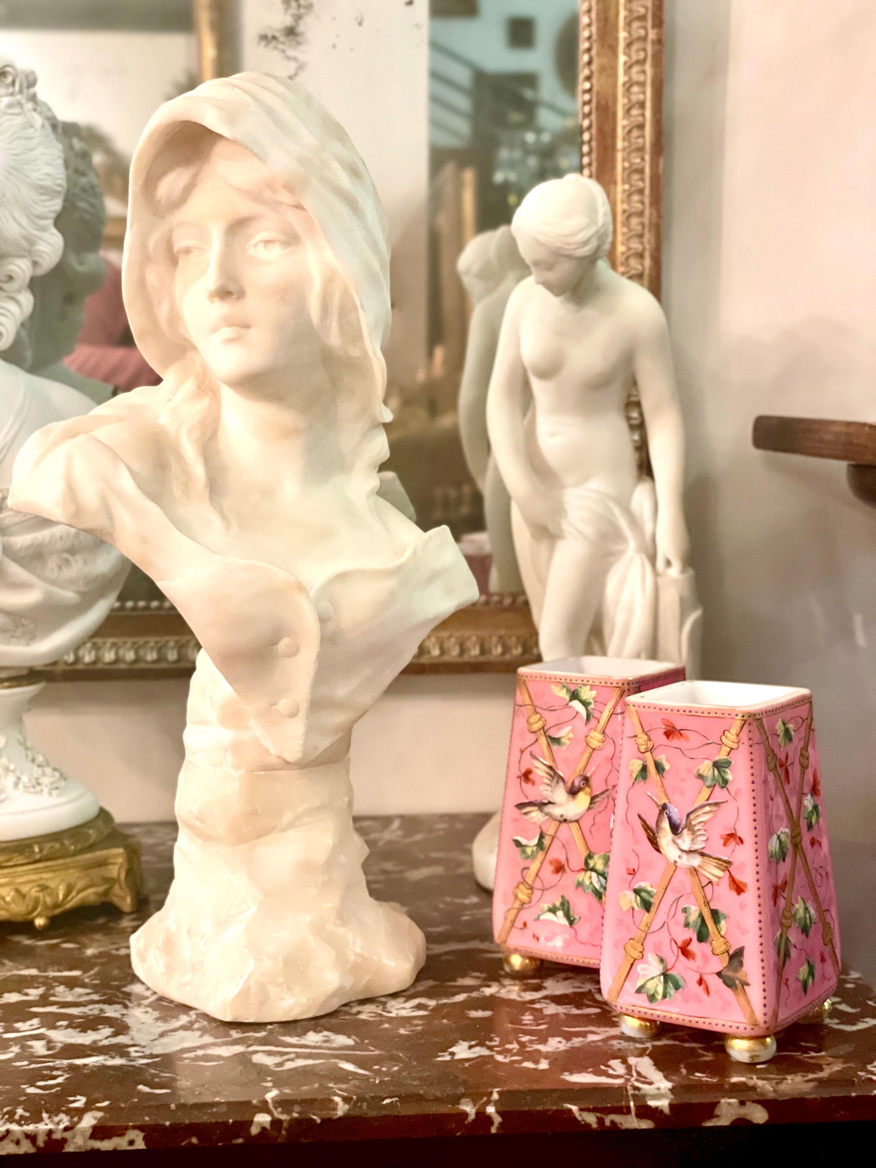 Opaline Glass Pair of Antique Pink Opaline Vases