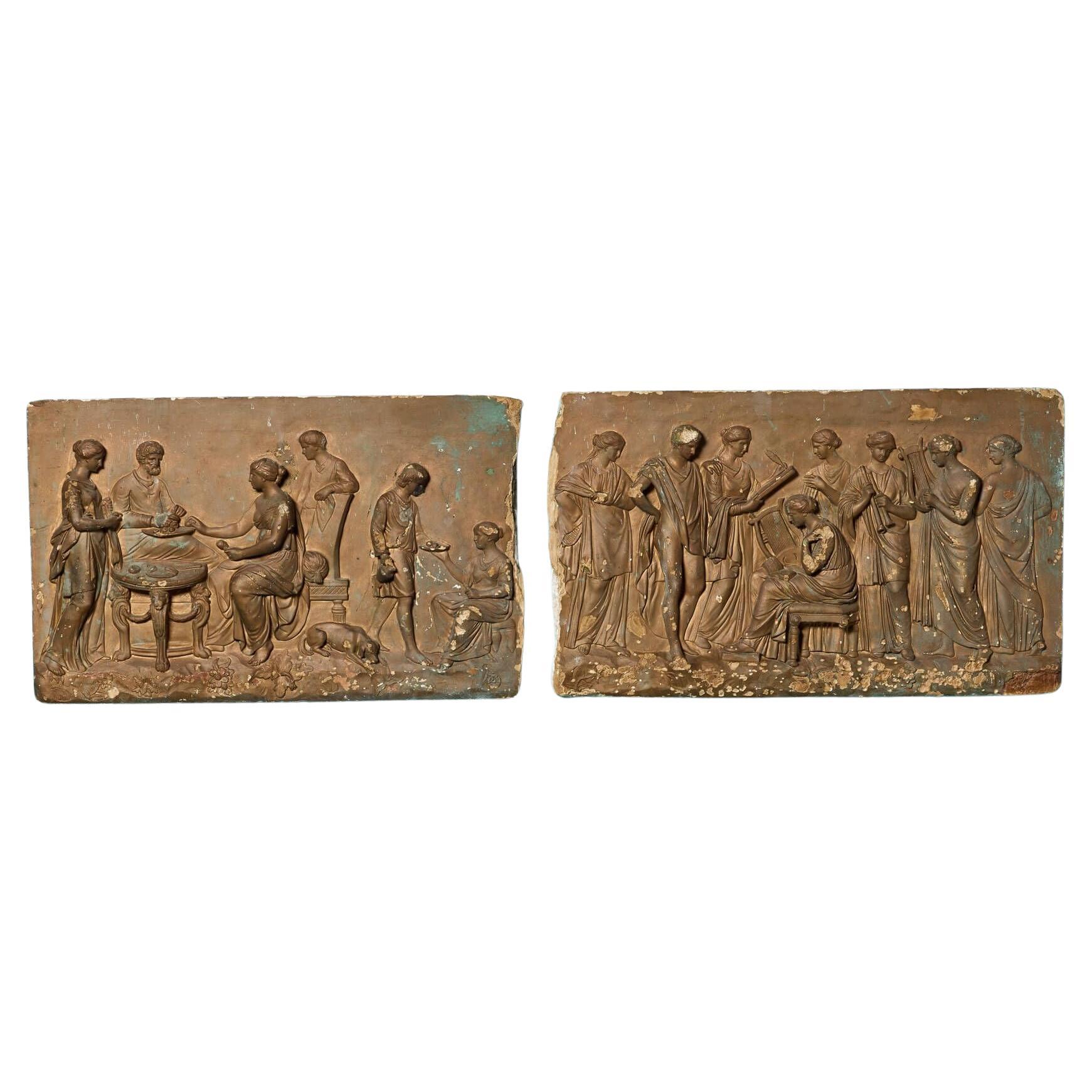 Pair of Antique Plaques Depicting Neoclassical Scenes For Sale