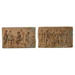 Paire de plaques anciennes représentant des scènes néoclassiques