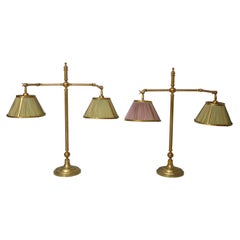 Pair of Antique Polished Brass Gas Lamps Now Electrified