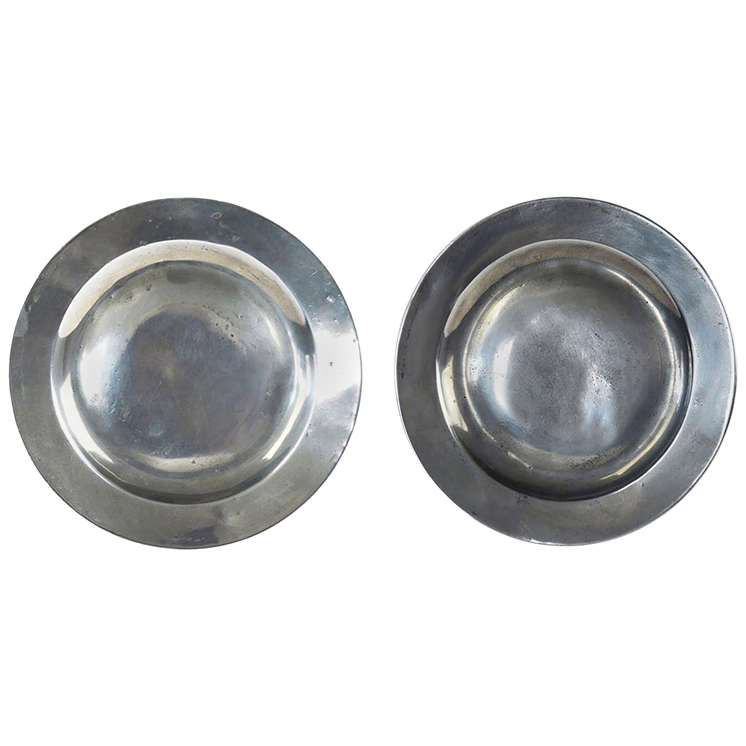 Pair of Antique Polished Pewter Plates, English, 18th Century