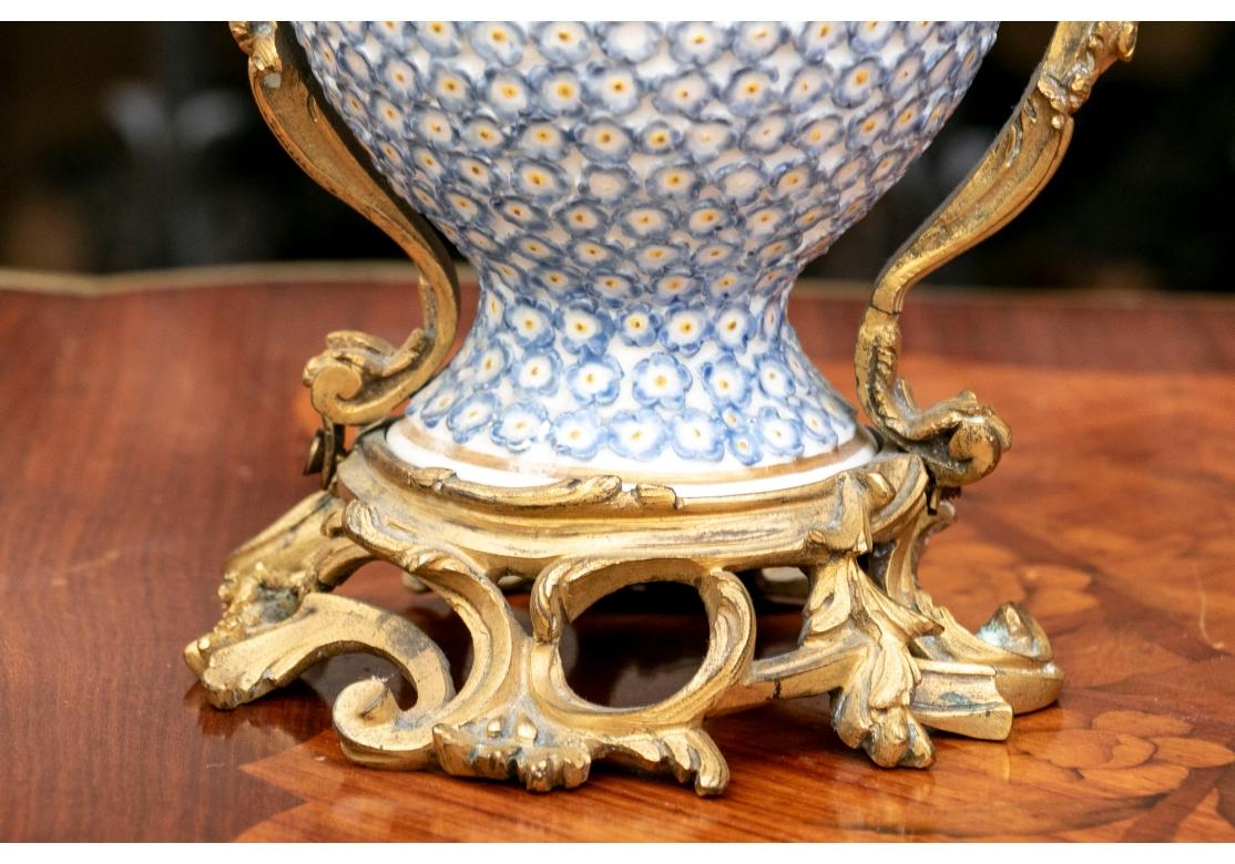 Pair Of Antique Porcelain and Bronze Ormolu Mounted Baluster Vases In Distressed Condition For Sale In Bridgeport, CT