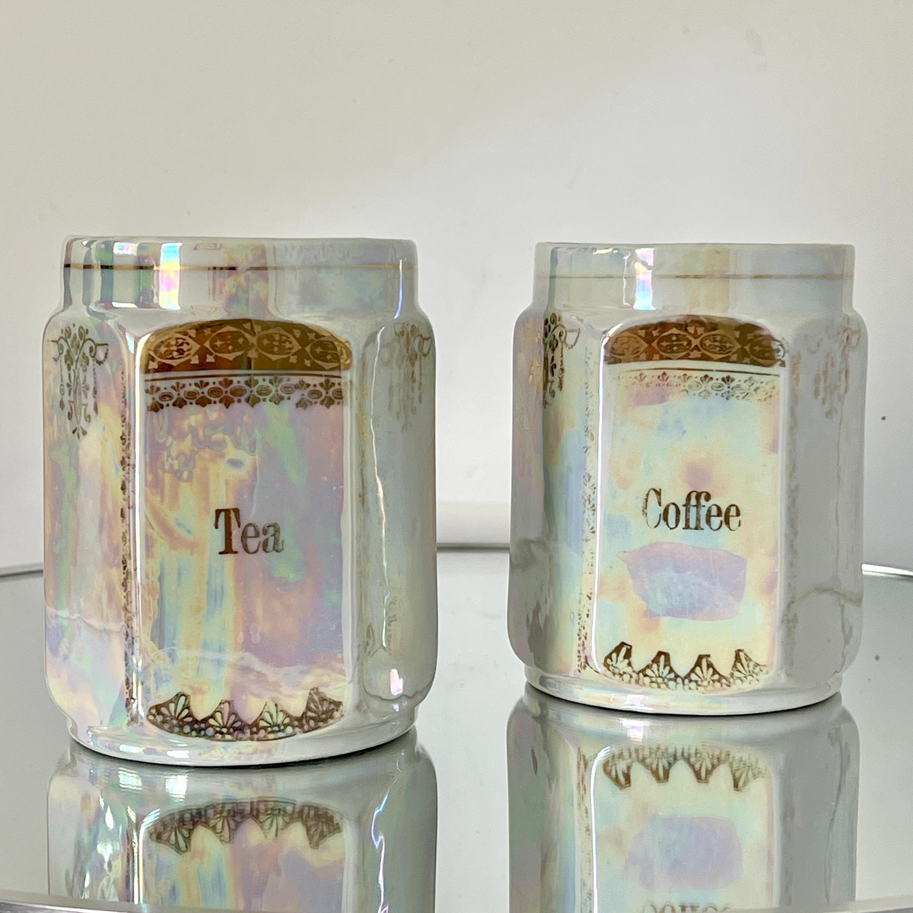 Hand-Painted Pair of Antique Porcelain Canister Storage Jars, Germany c. 1900