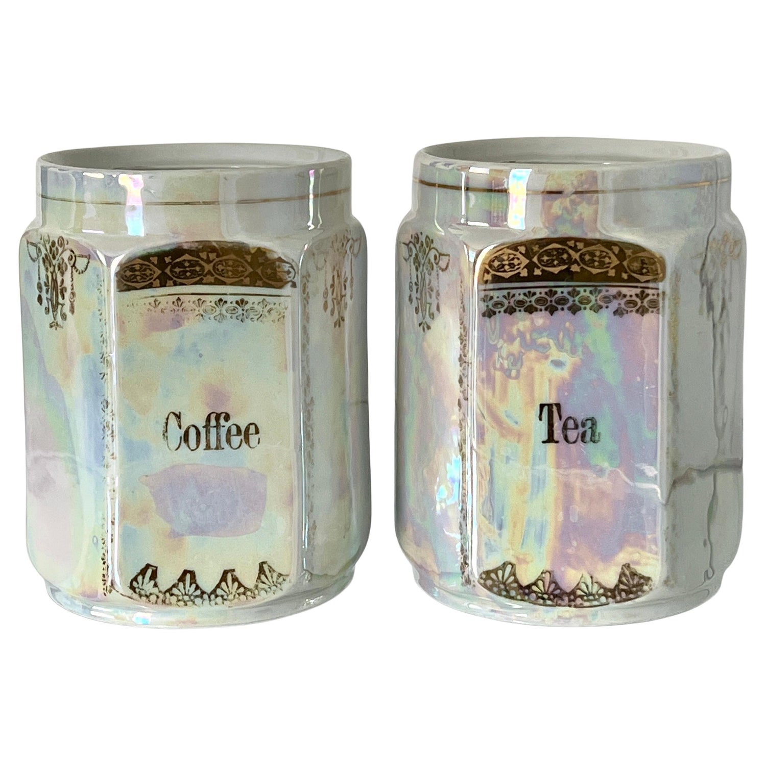 Antique Porcelain Canister Storage Jars and Spice Set 12 Pc., Germany circa  1900 For Sale at 1stDibs | iridescent tea coffee sugar canisters, iridescent  canister set, antique canister set