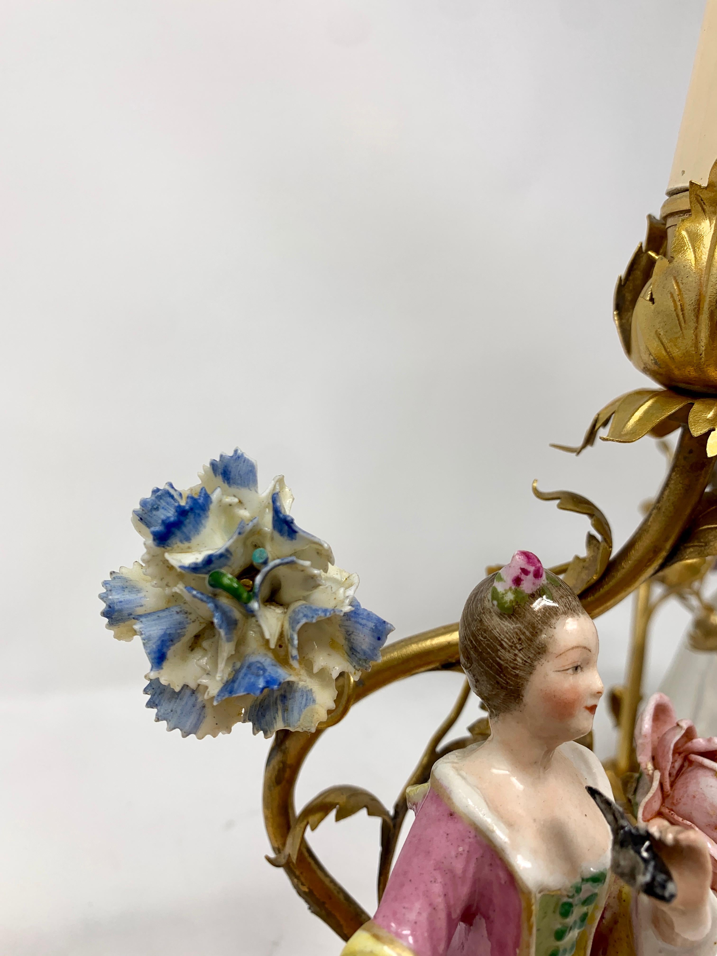 19th Century Pair of Antique Porcelain Figurine Candlesticks