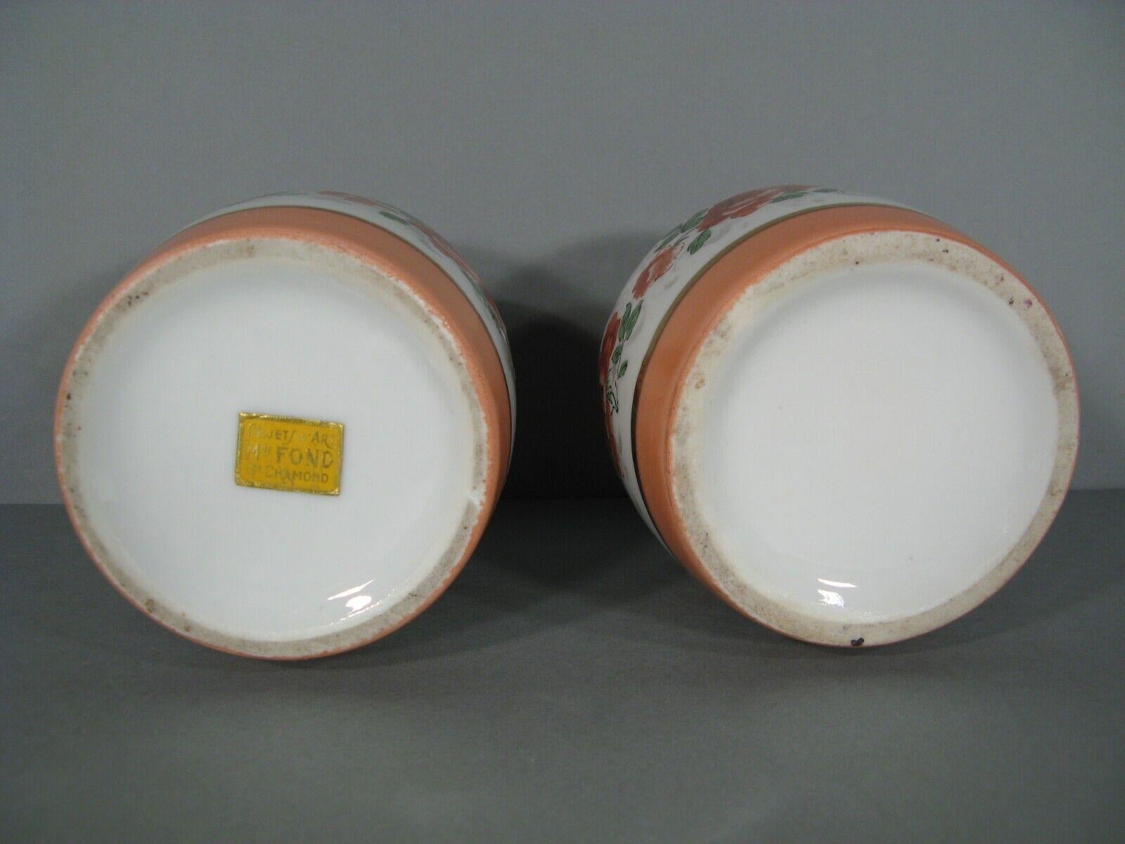 Pareja de frascos de perfume antiguos de porcelana con decoración floral - 1Y115 4