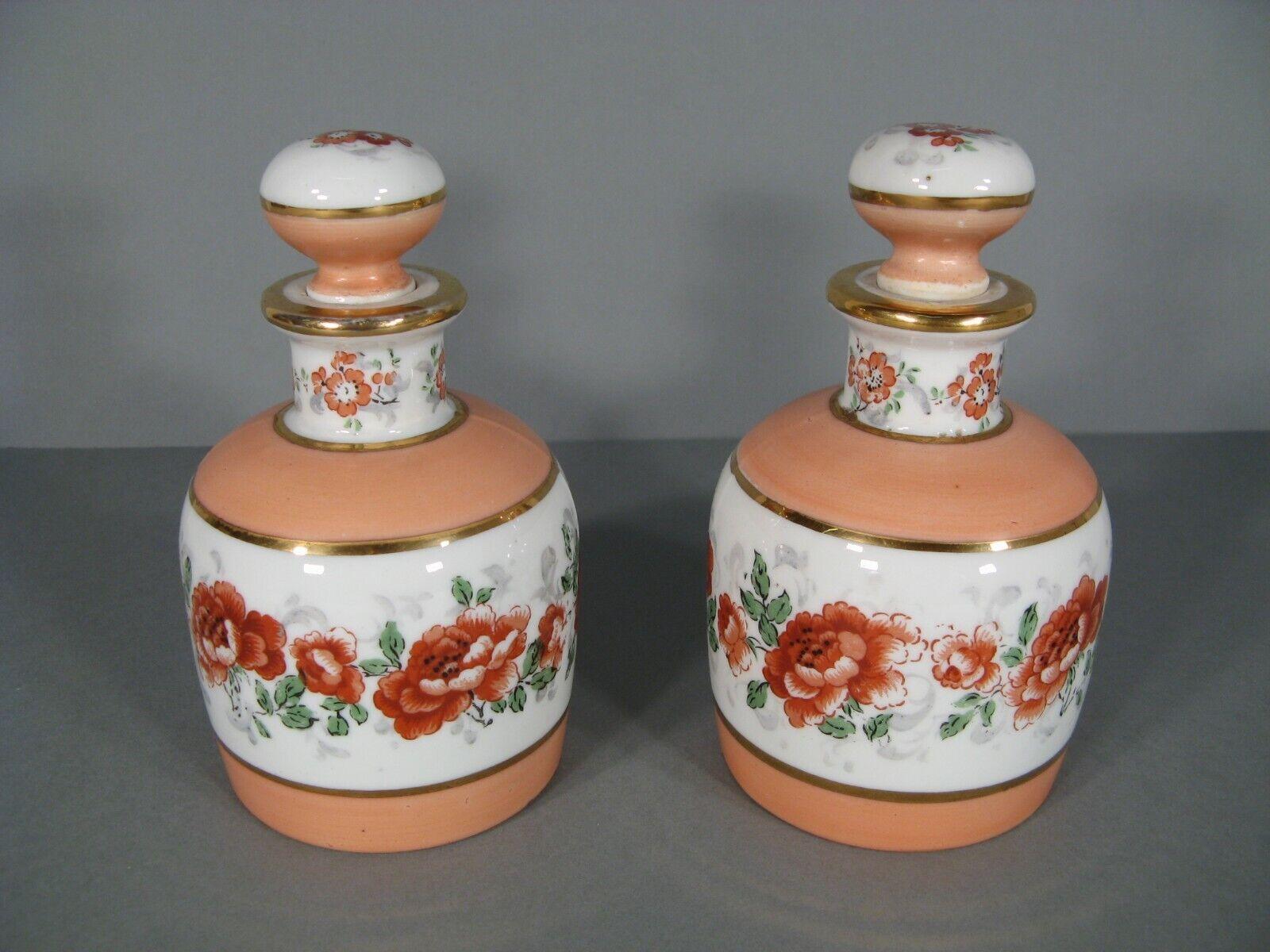 Pareja de frascos de perfume antiguos de porcelana con decoración floral - 1Y115 Imperio