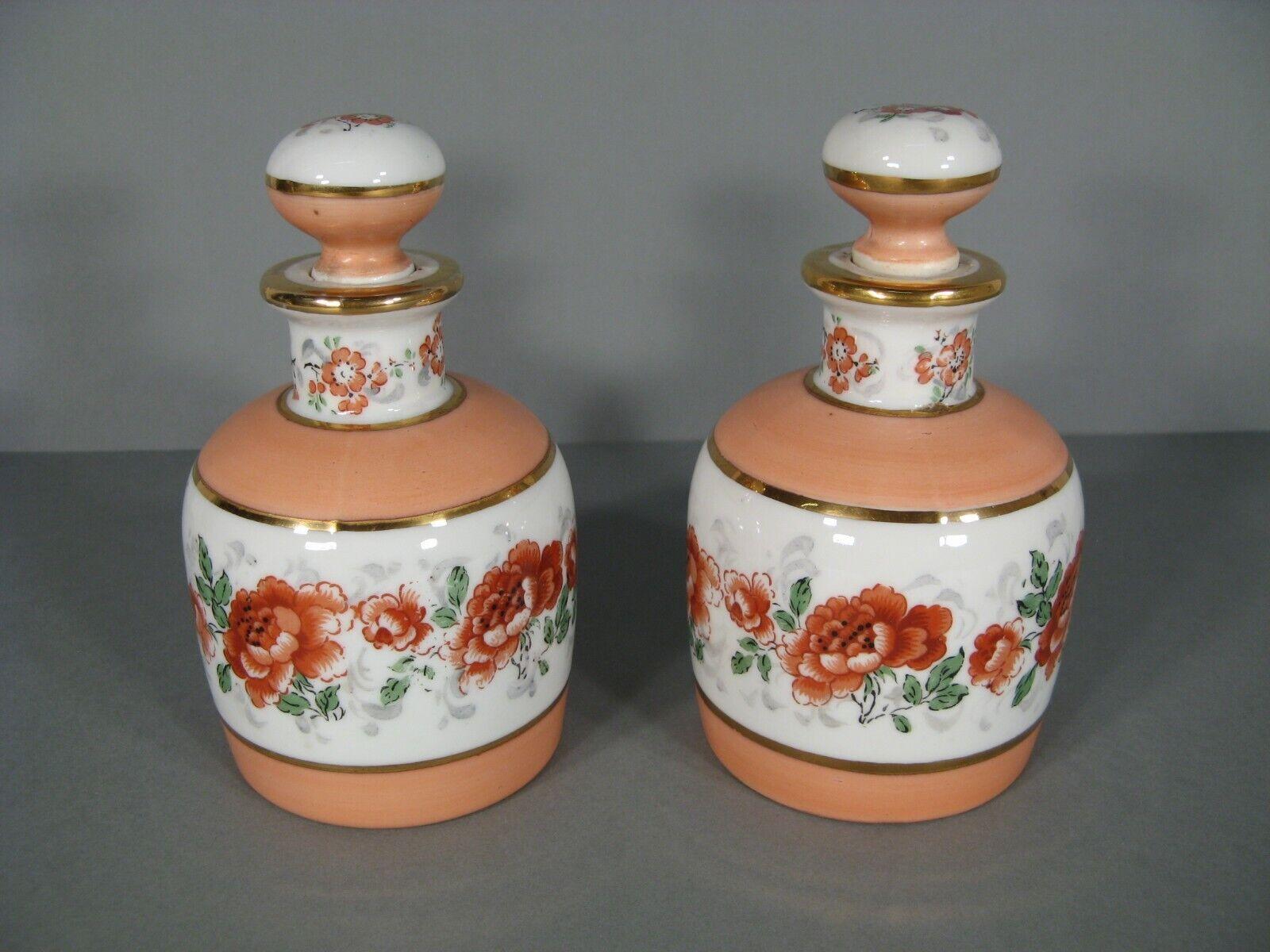 Pareja de frascos de perfume antiguos de porcelana con decoración floral - 1Y115 siglo XX