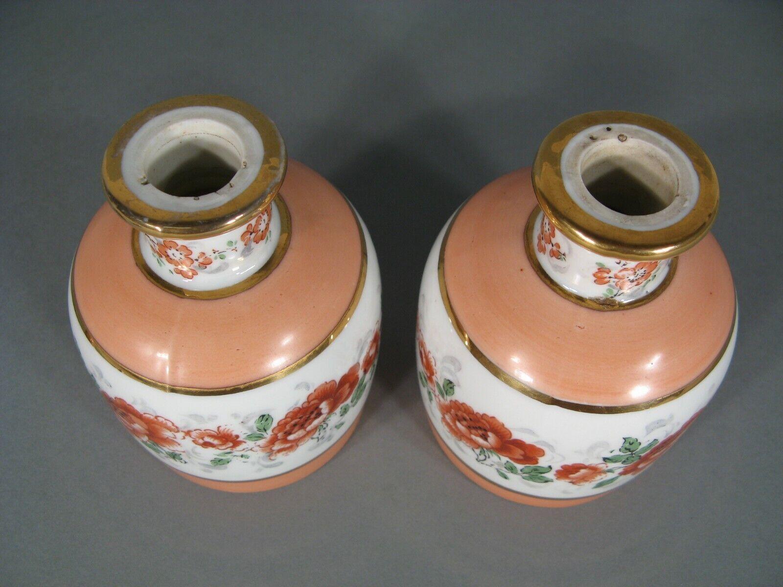 Pareja de frascos de perfume antiguos de porcelana con decoración floral - 1Y115 1