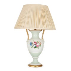 Pair of Antique Porcelain Vase-Form Lamps with Floral Decoration