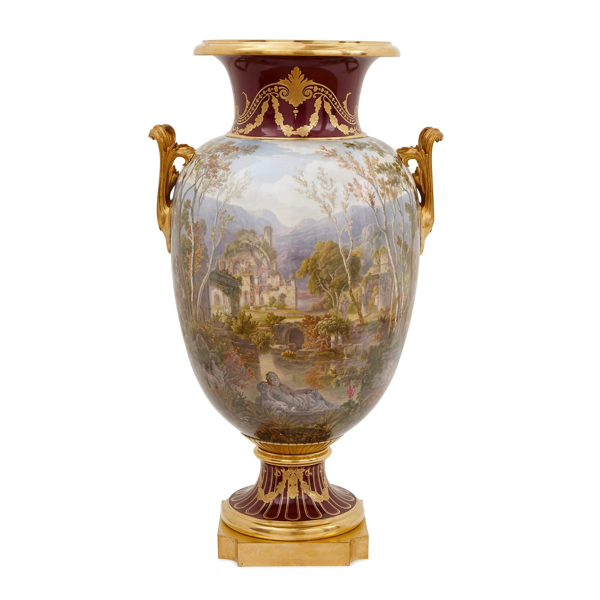 Gilt Pair of Antique Porcelain Vases by Sevres