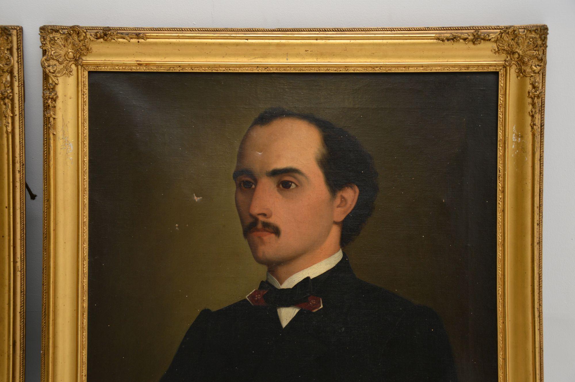 19th Century Pair of Antique Portrait Oil Paintings
