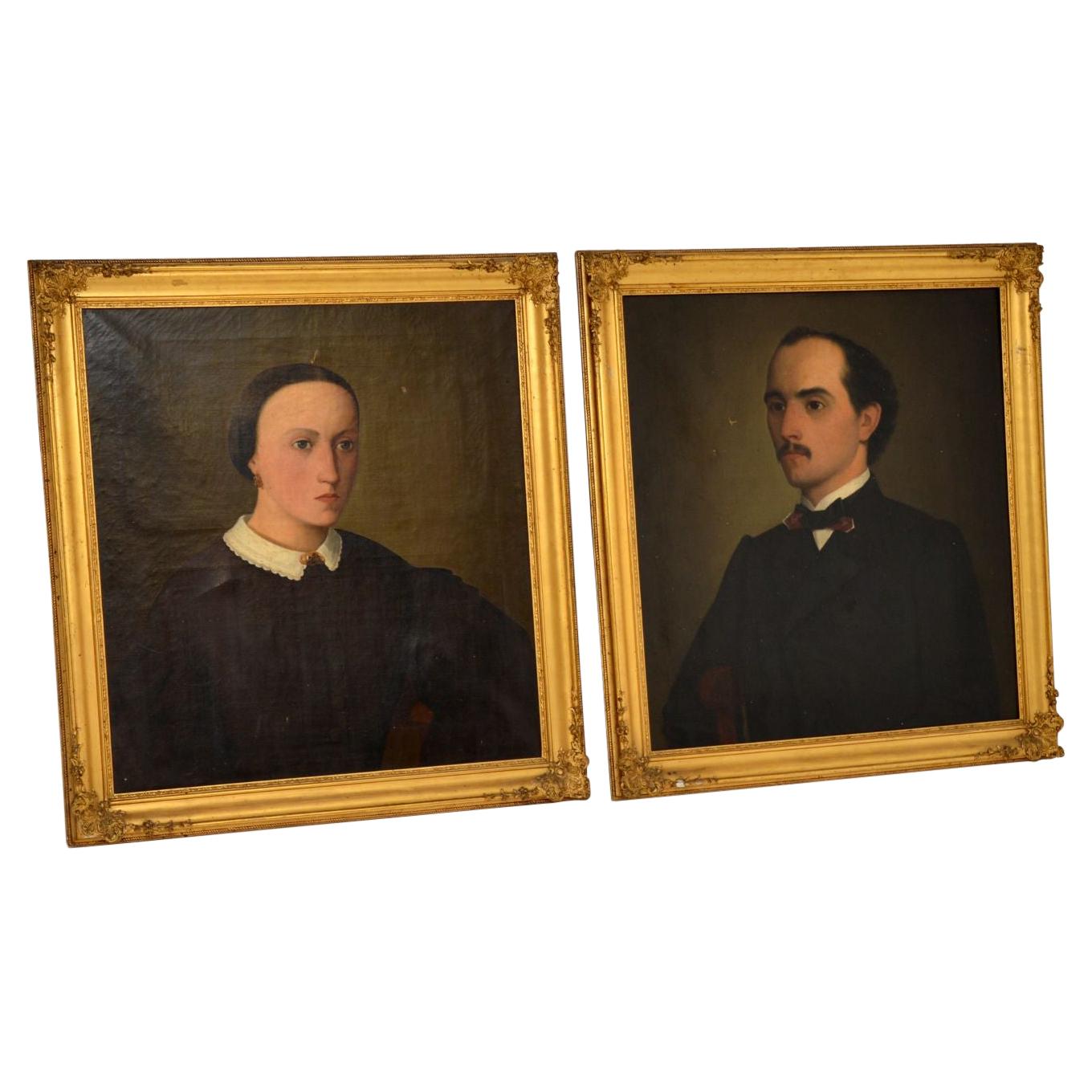 Pair of Antique Portrait Oil Paintings