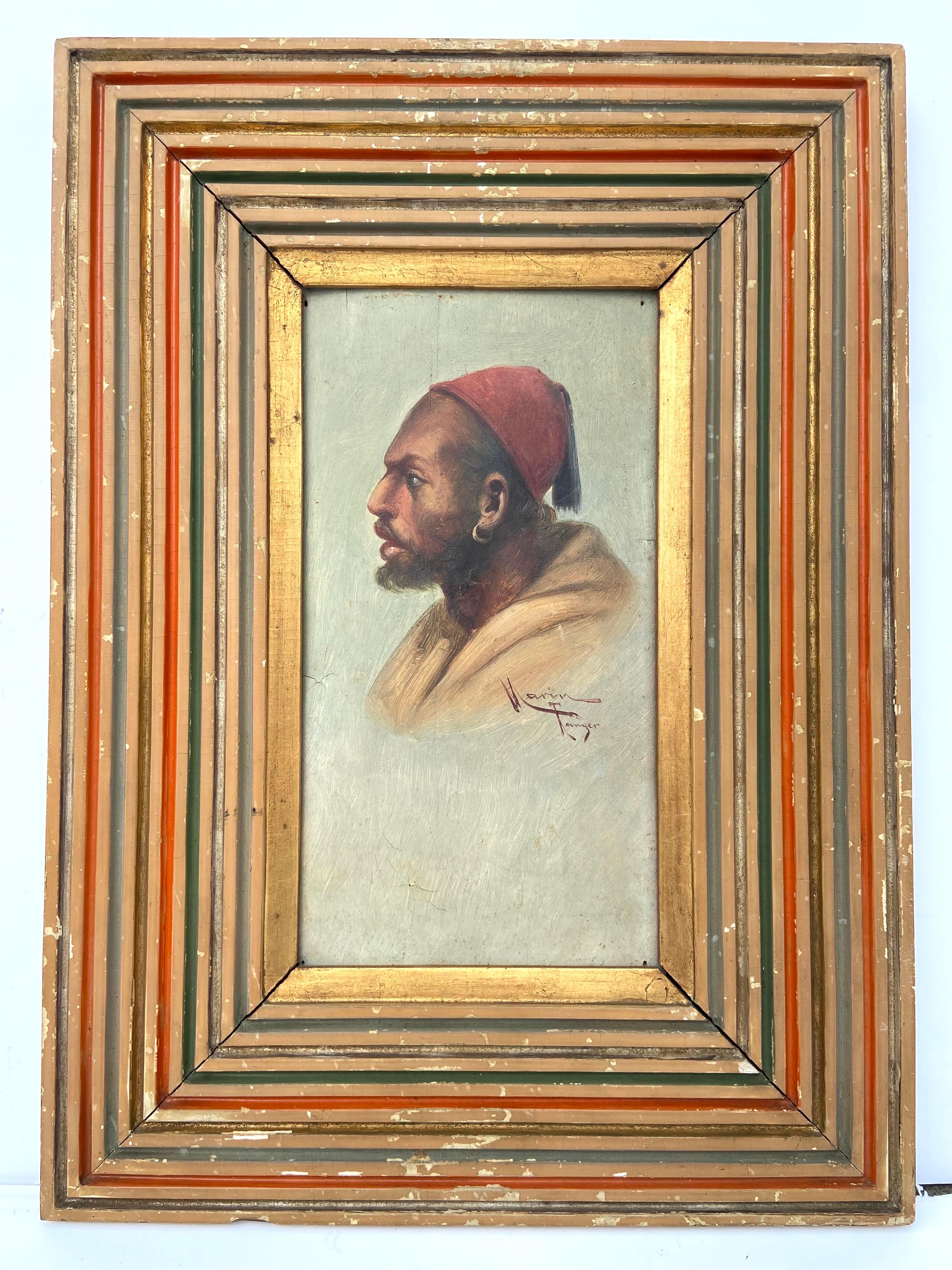 Moroccan Pair of Antique Portraits of Men in Tangiers by French Artist Emile Marin Framed