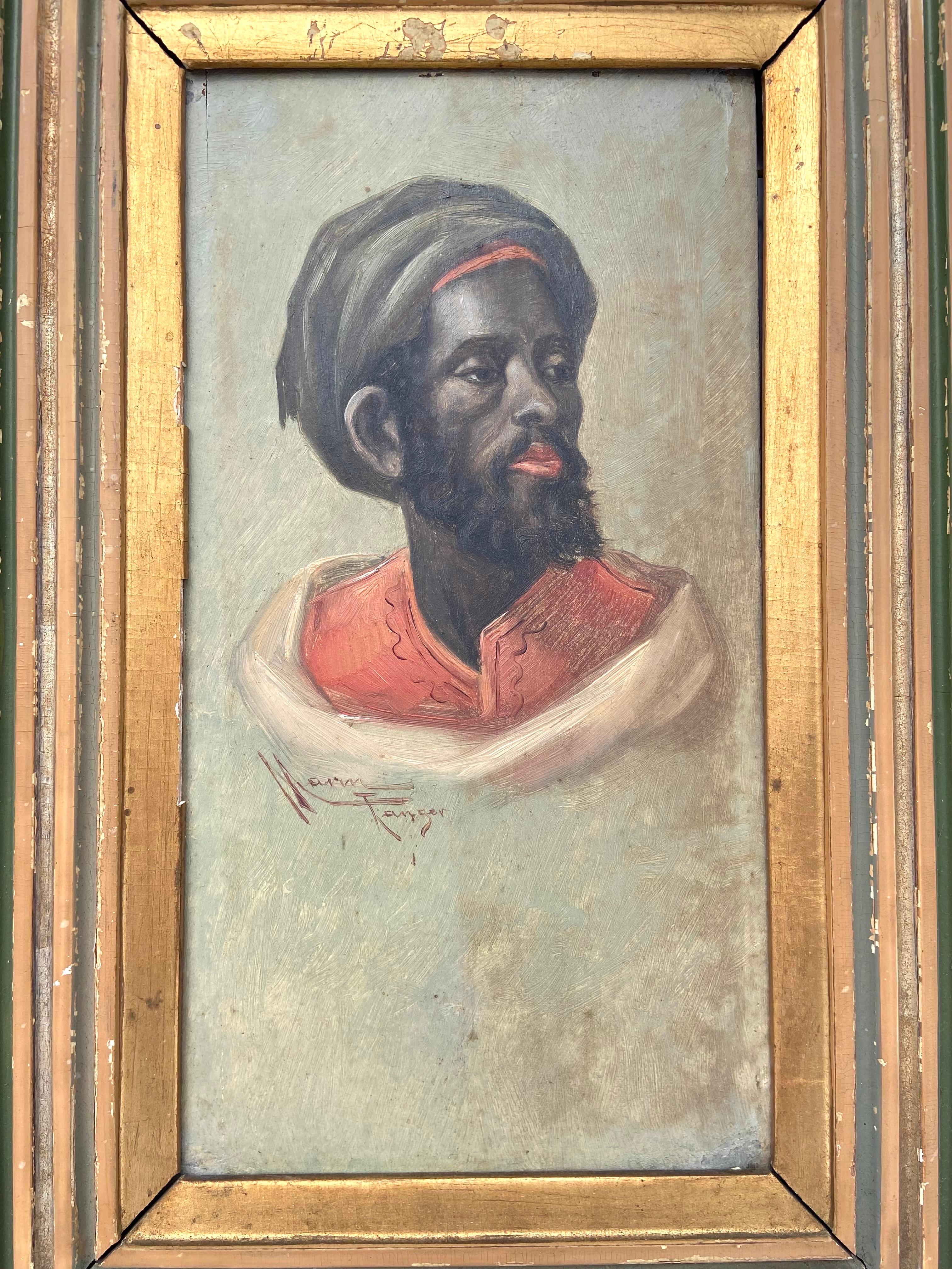 Hand-Painted Pair of Antique Portraits of Men in Tangiers by French Artist Emile Marin Framed