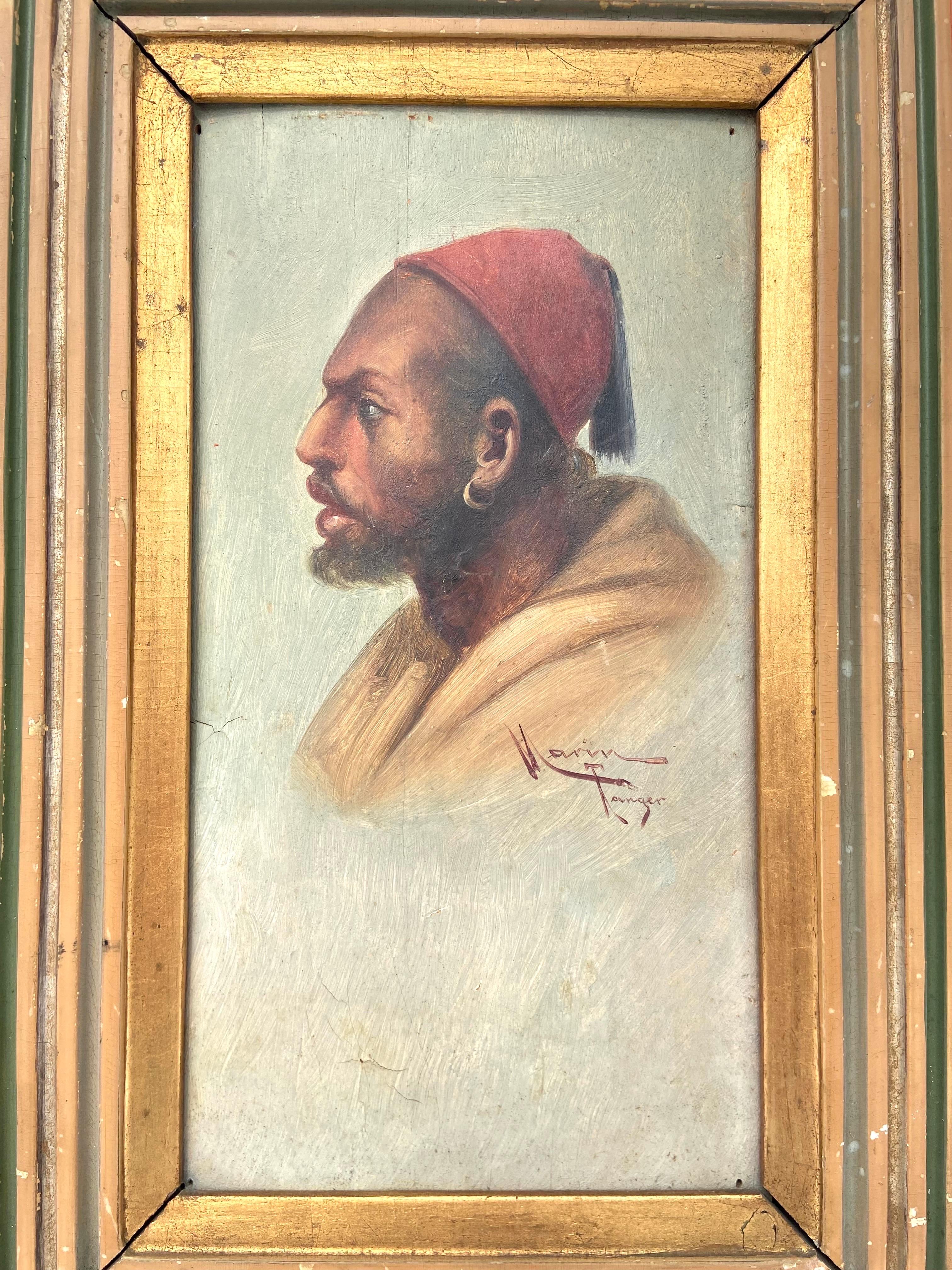Pair of Antique Portraits of Men in Tangiers by French Artist Emile Marin Framed In Good Condition In Atlanta, GA