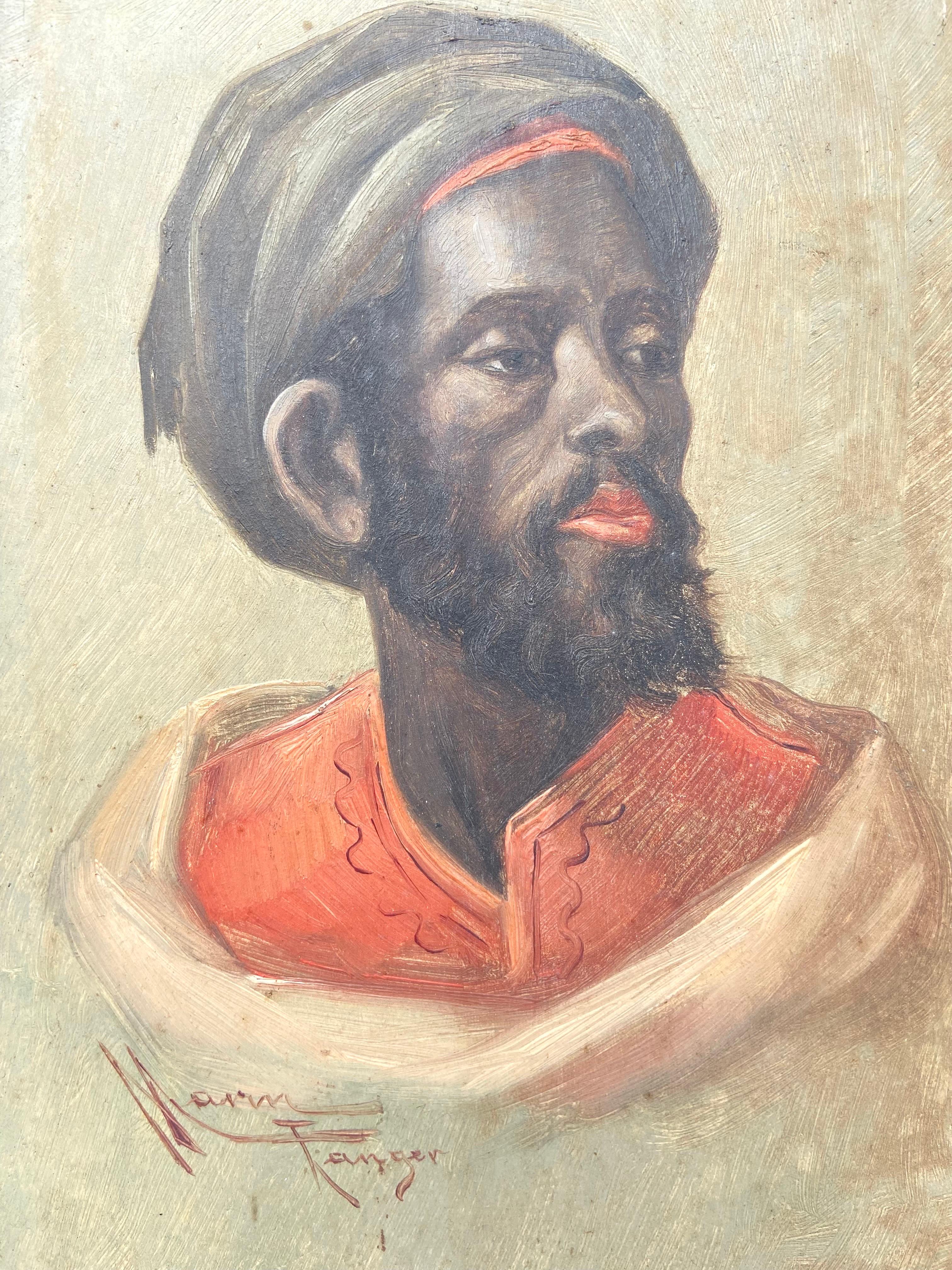 20th Century Pair of Antique Portraits of Men in Tangiers by French Artist Emile Marin Framed