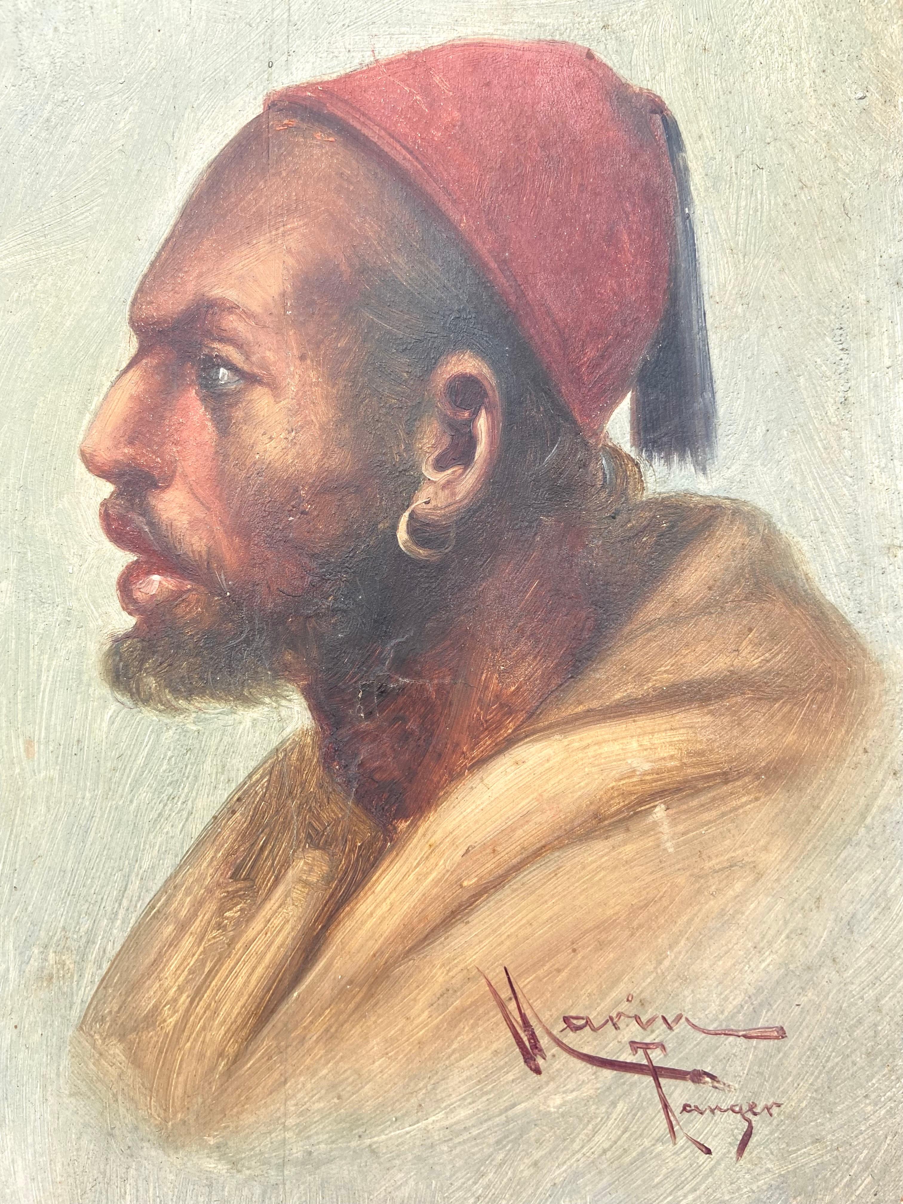Wood Pair of Antique Portraits of Men in Tangiers by French Artist Emile Marin Framed