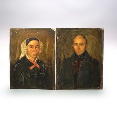 Pareja de Retratos Antiguos sobre Lata, Hombre y Mujer, C1860