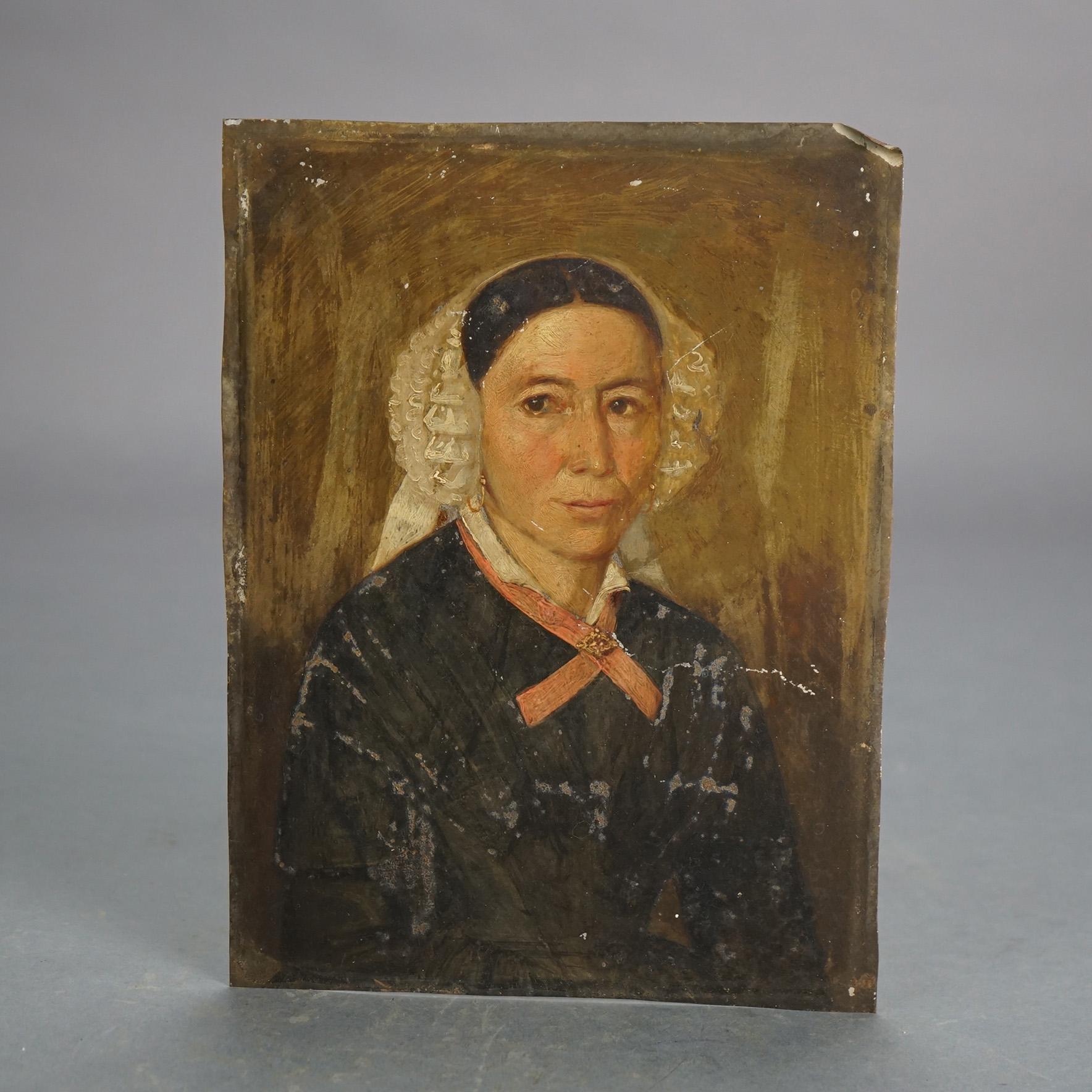 Pareja de Retratos Antiguos sobre Lata, Hombre y Mujer, C1860 en venta 1