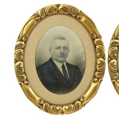 Pair of Antique Portraits Oval Frames Gold Leaf ca 1900